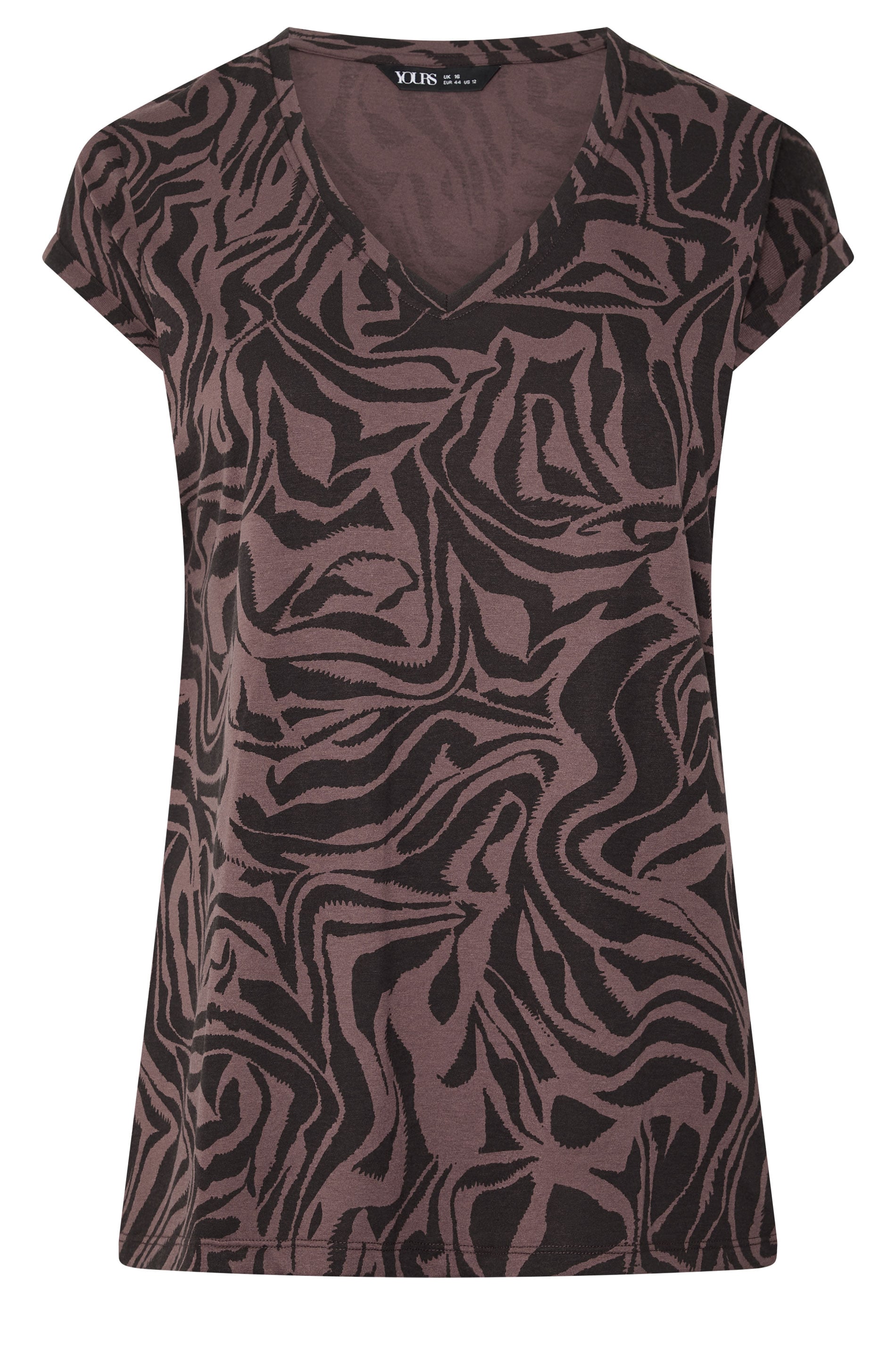 YOURS Plus Size Brown Zebra Print V-Neck T-Shirt | Yours Clothing 1