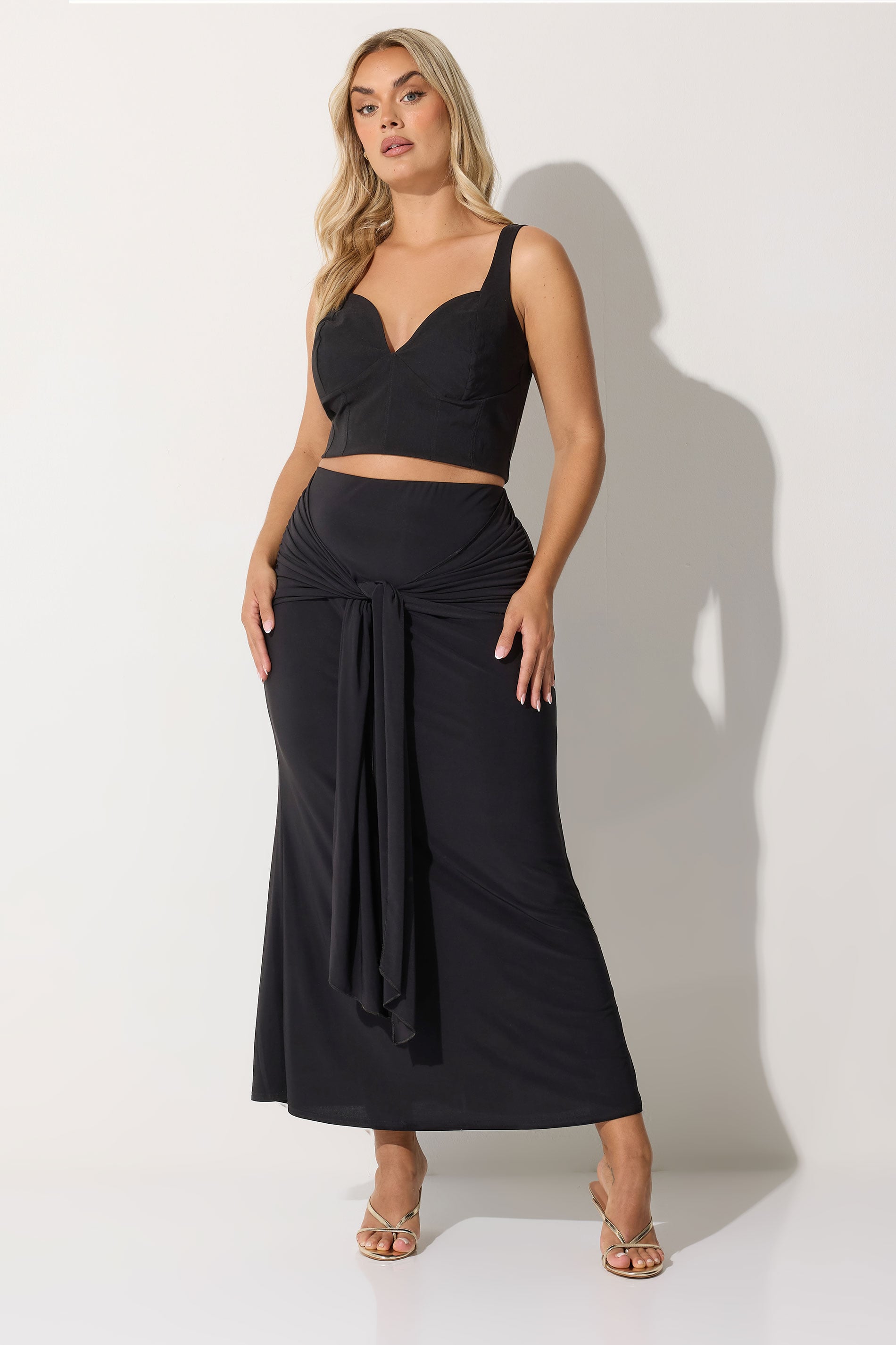 LIMITED COLLECTION Plus Size Black Tie Maxi Skirt | Yours Clothing 1