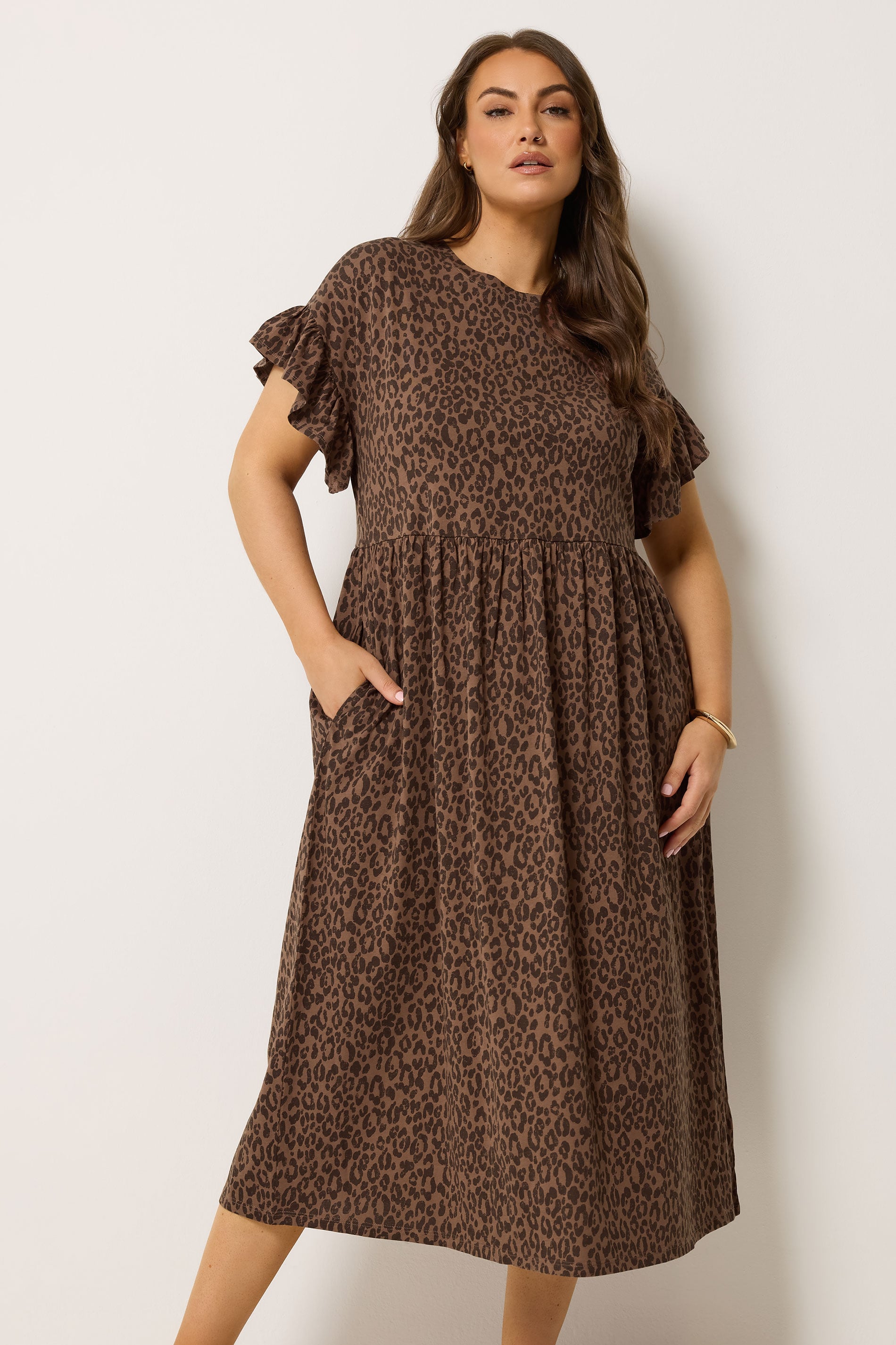 YOURS Plus Size Brown Leopard Print Midaxi Dress | Yours Clothing 3
