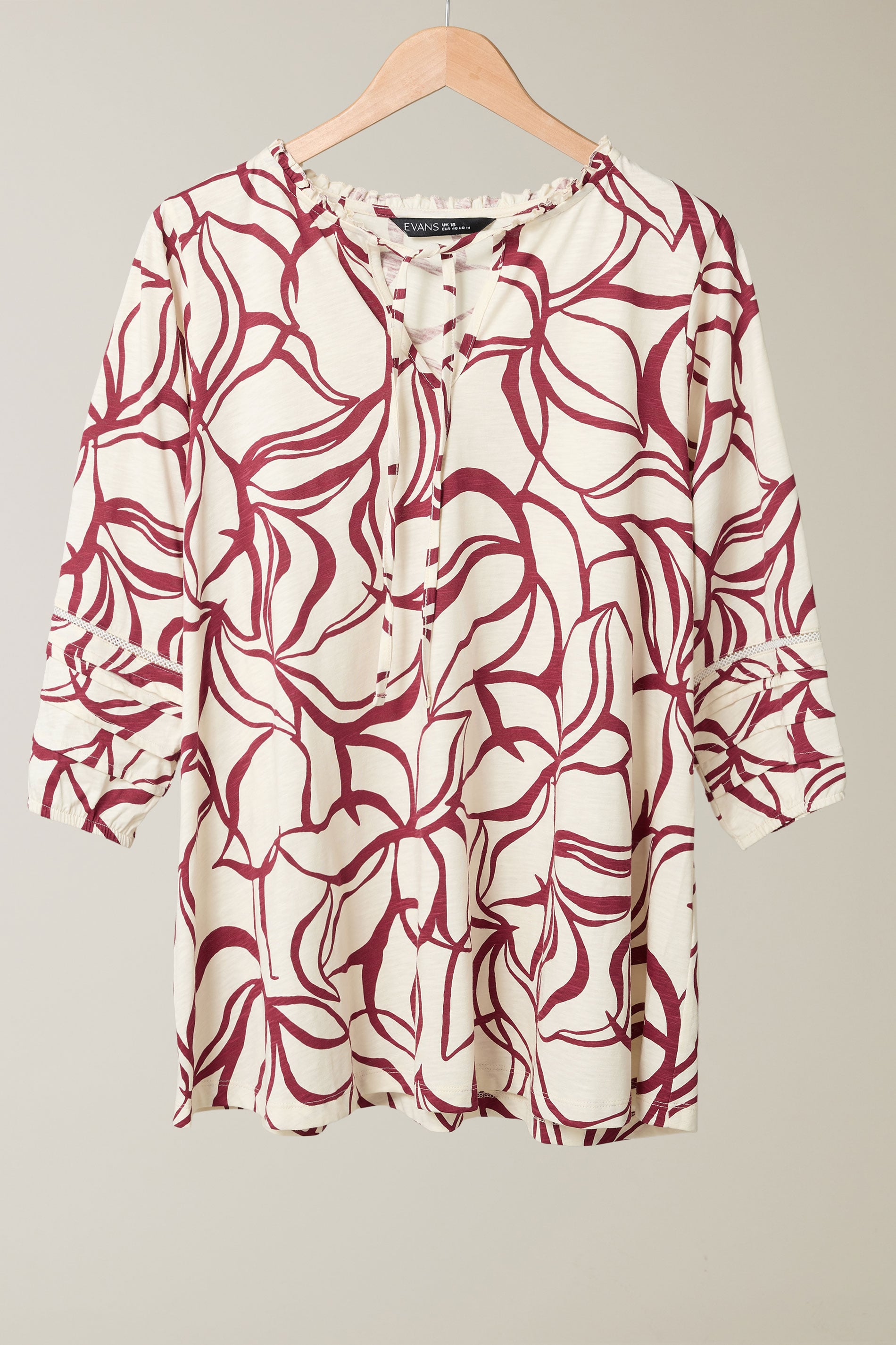 EVANS Plus Size Natural Brown Abstract Floral Cotton Top | Evans 6