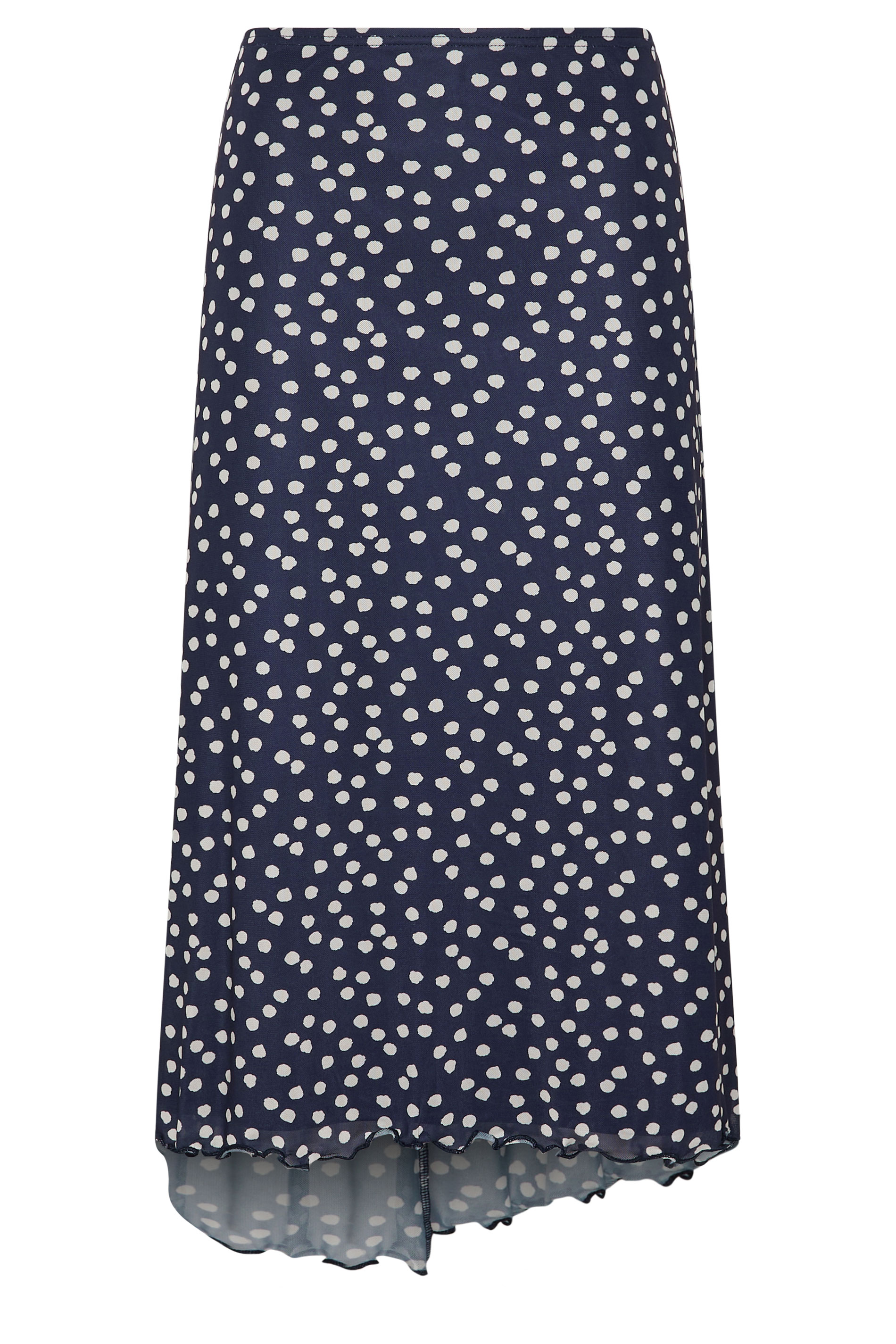 LTS Tall Women's Navy Blue Polka Dot Dipped Hem Mesh Midi Skirt | Long Tall Sally 5