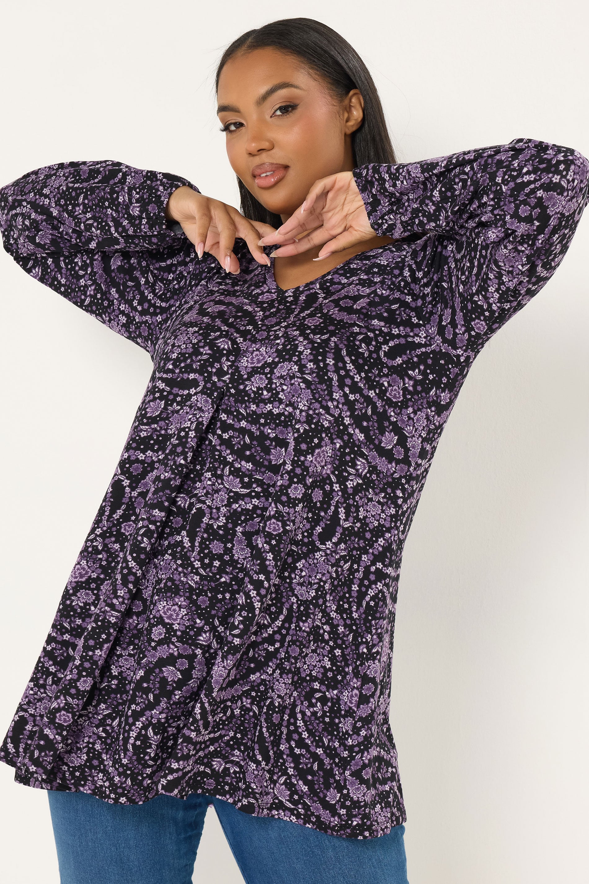 YOURS Plus Size Purple Paisley Print Pleat Front Top | Yours Clothing 3