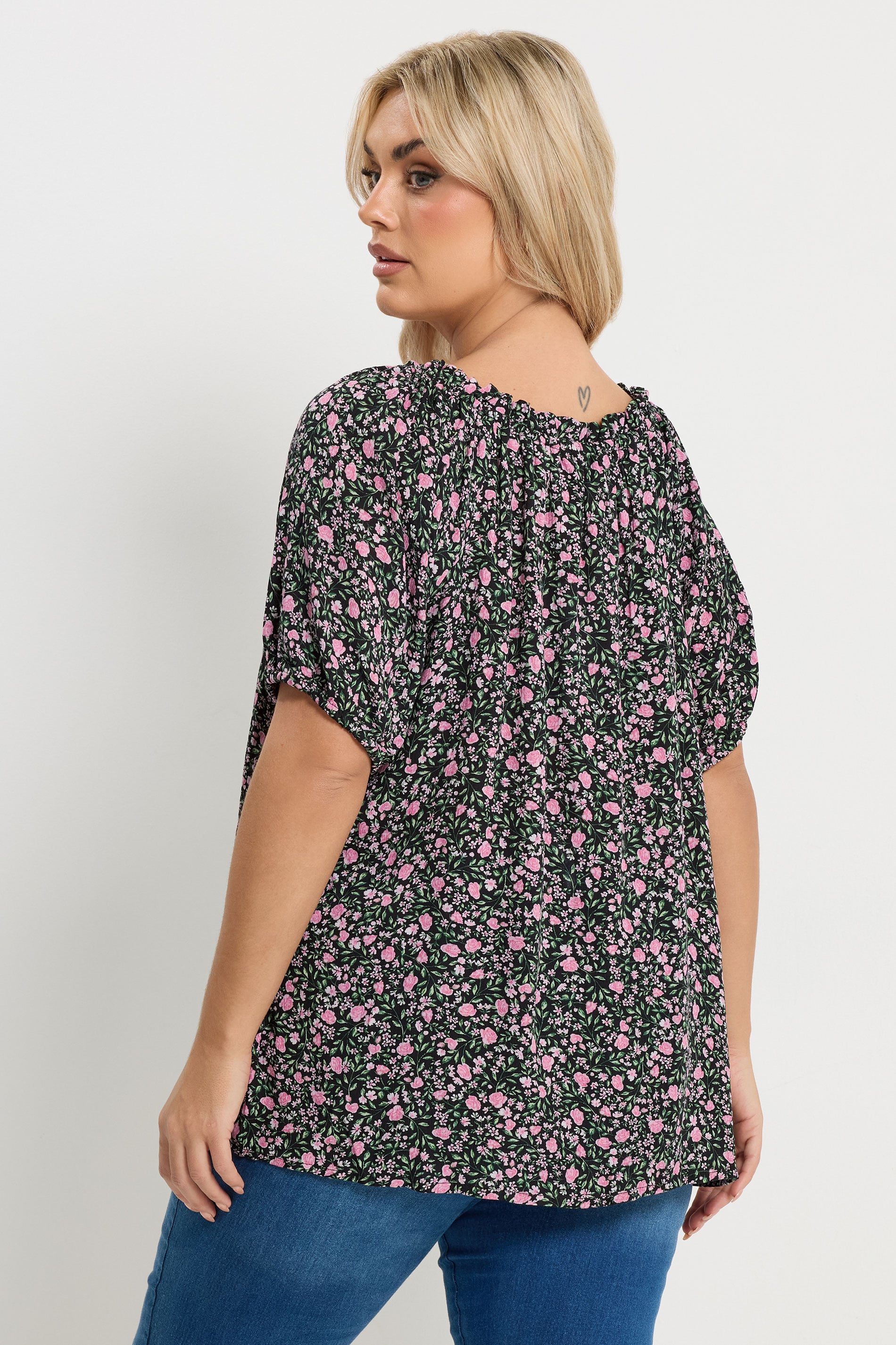 YOURS Plus Size Pink Textured Ditsy Floral Print Top | Yours Clothing 2
