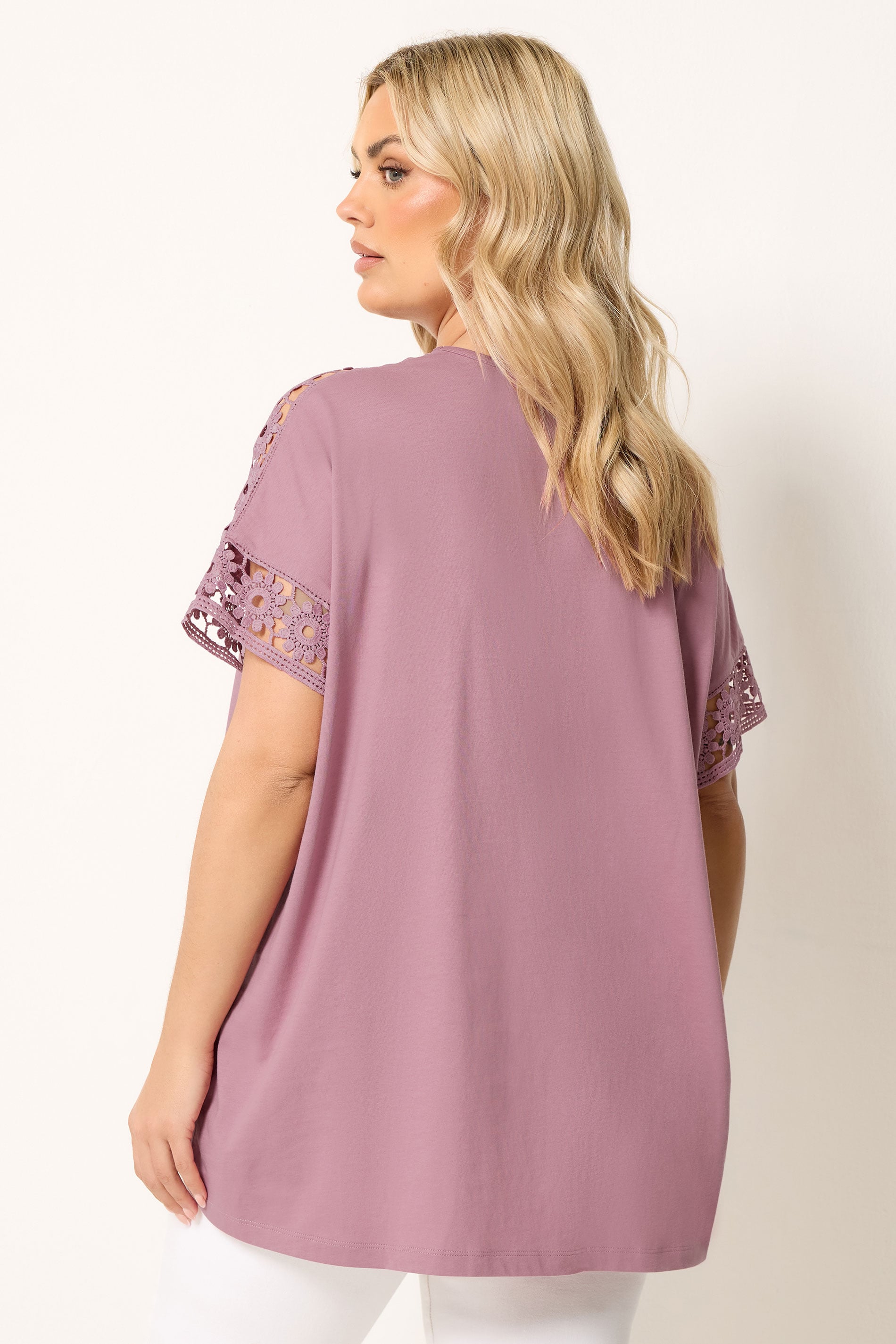 YOURS Plus Size Pink Crochet T-Shirt | Yours Clothing 2