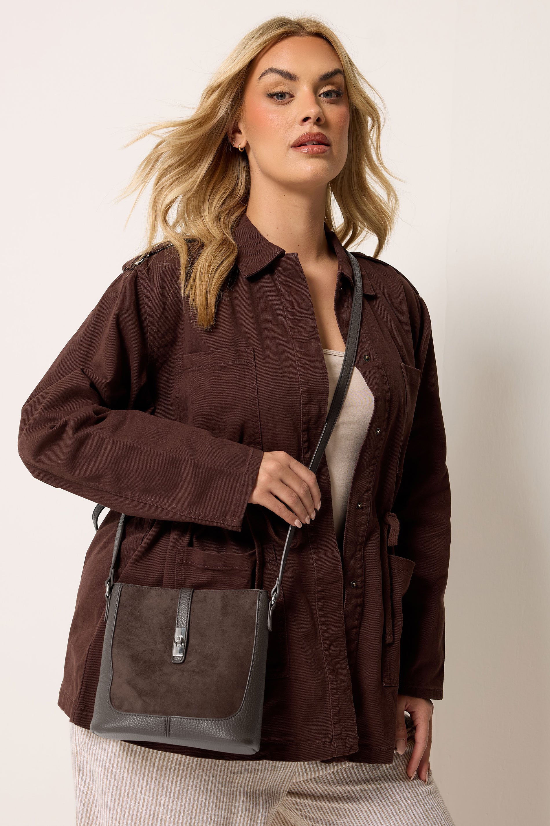 Chocolate Brown Faux Suede Cross Body Bag | Yours Clothing 1