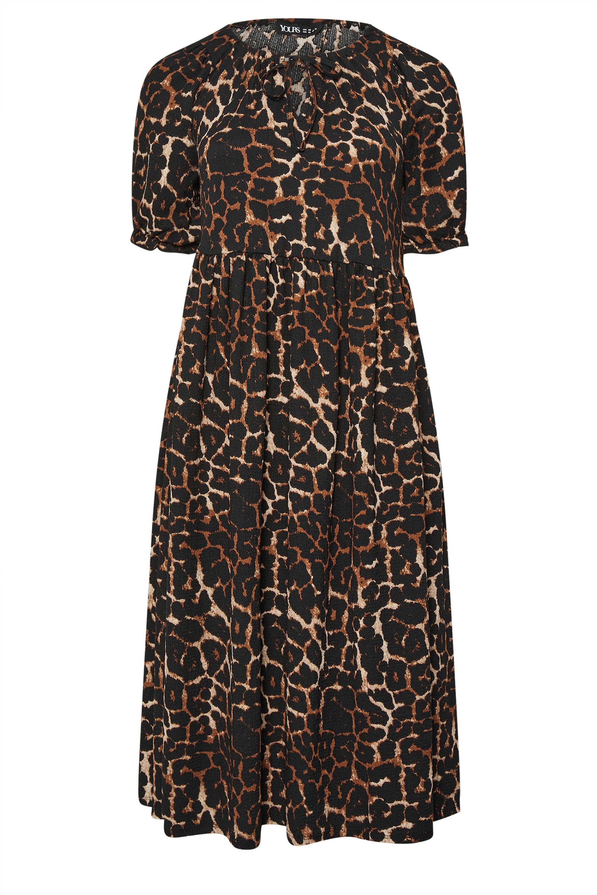YOURS Plus Size Black Leopard Print Tie Neck Midi Dress | Yours Clothing 5