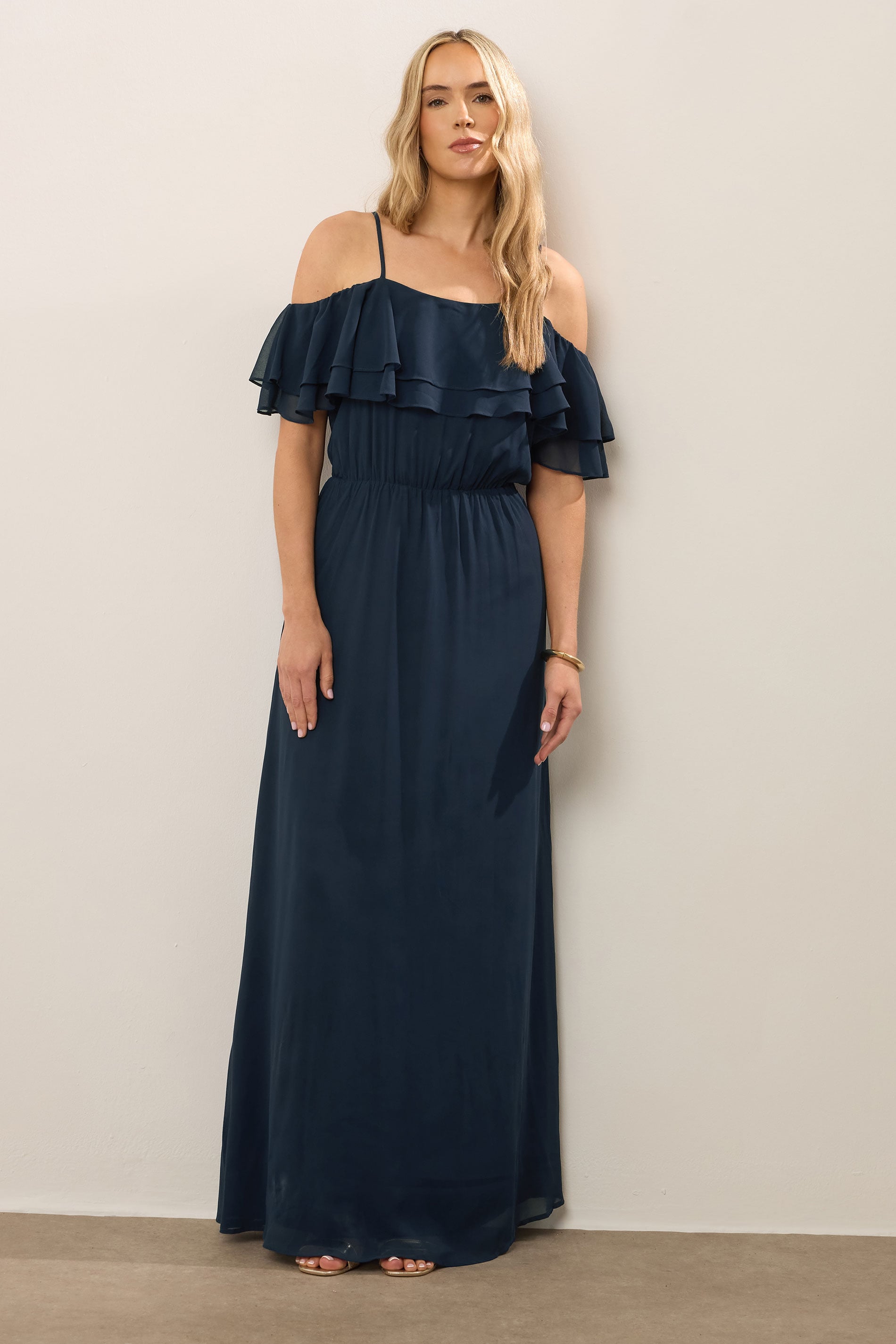 LTS Tall Women's Navy Blue Ruffle Maxi Dress | Long Tall Sally  3