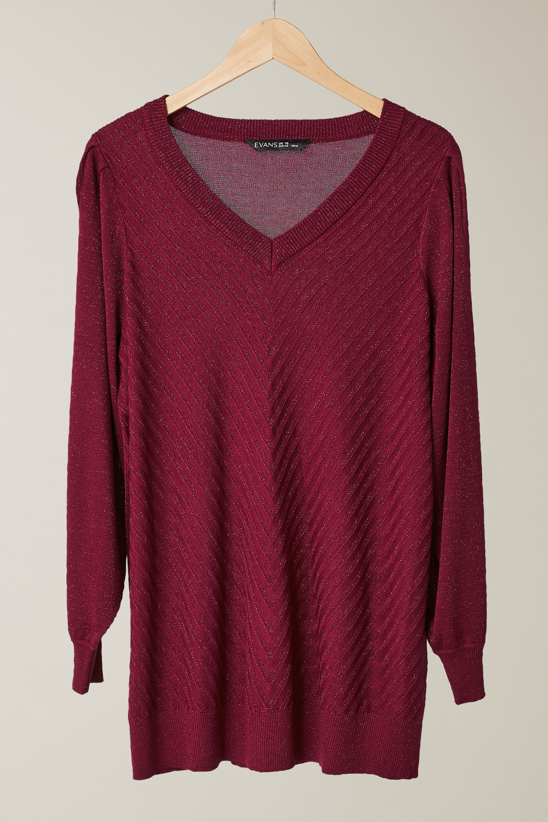EVANS Plus Size Burgundy Red Metallic Knitted Jumper | Evans 6