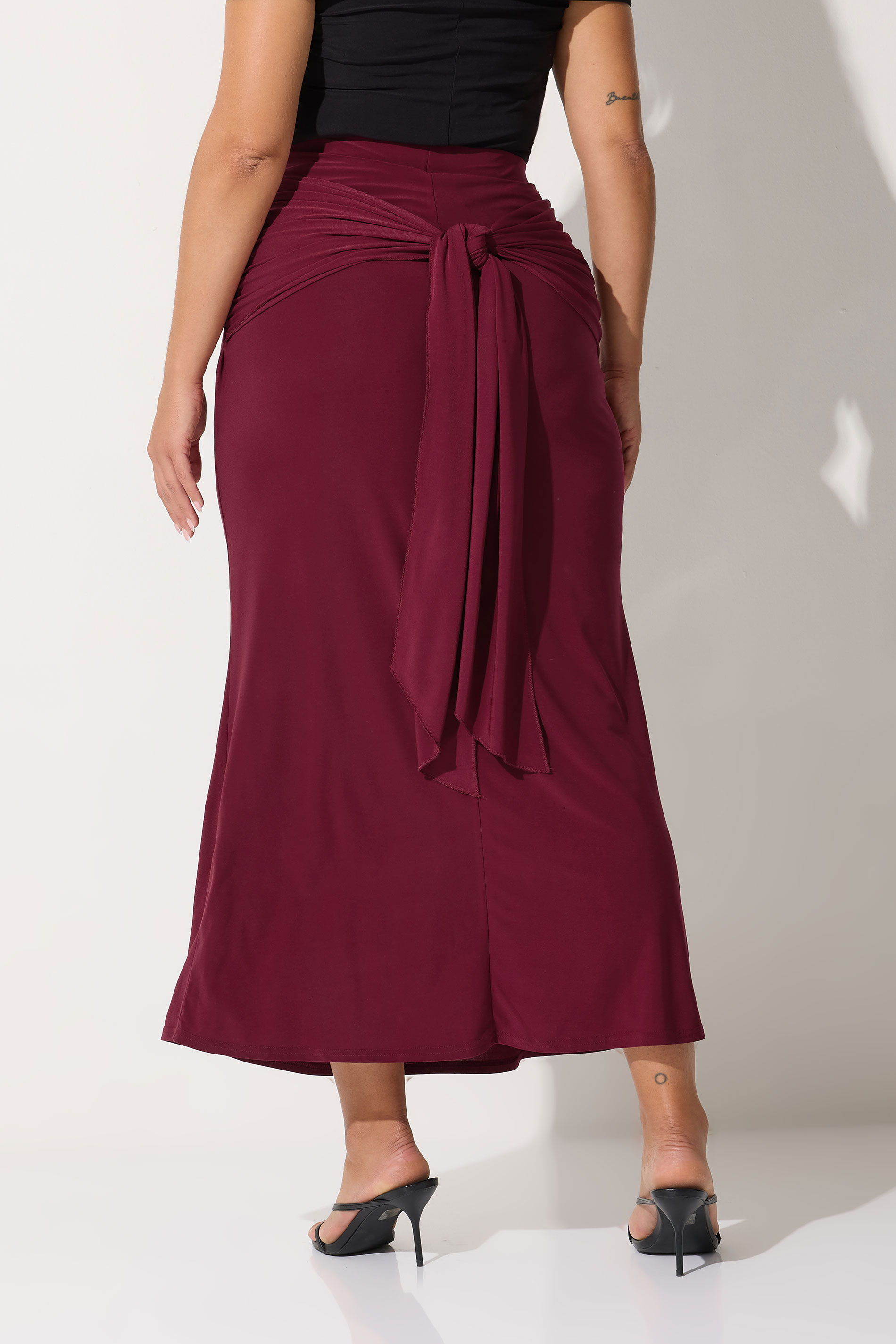 LIMITED COLLECTION Plus Size Burgundy Red Tie Maxi Skirt | Yours Clothing 5