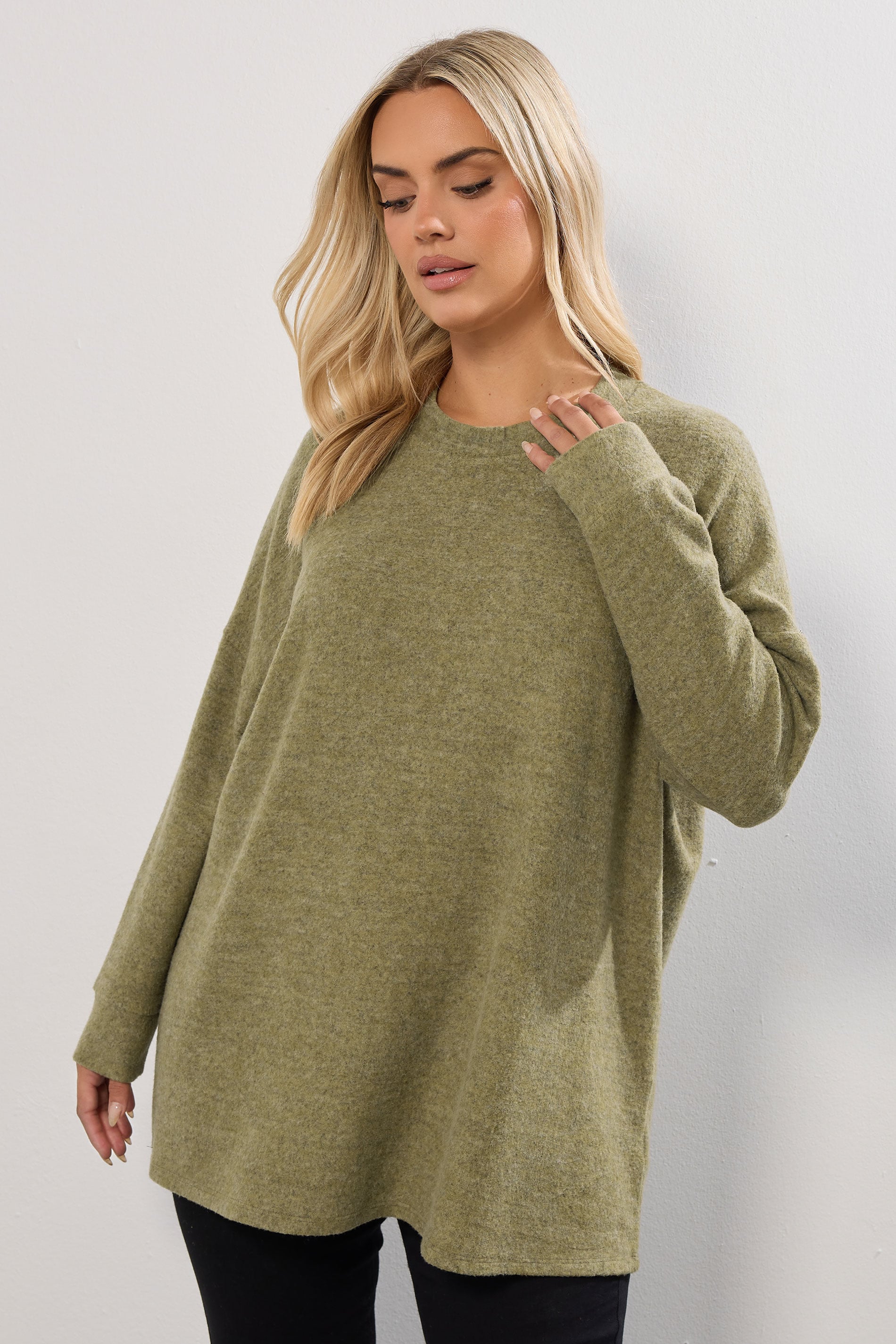 YOURS Plus Size Khaki Green Soft Touch Jumper | Yours Clothing 3