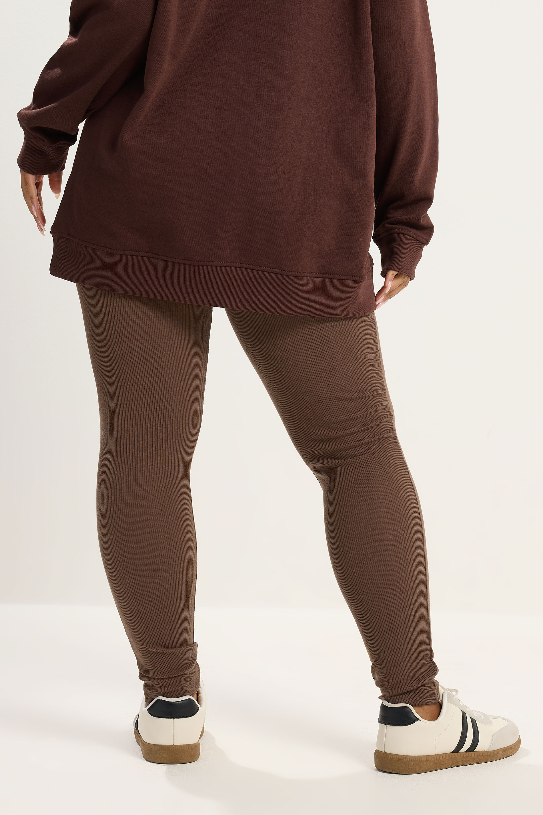 YOURS Plus Size Brown Ribbed Leggings | Yours Clothing 2