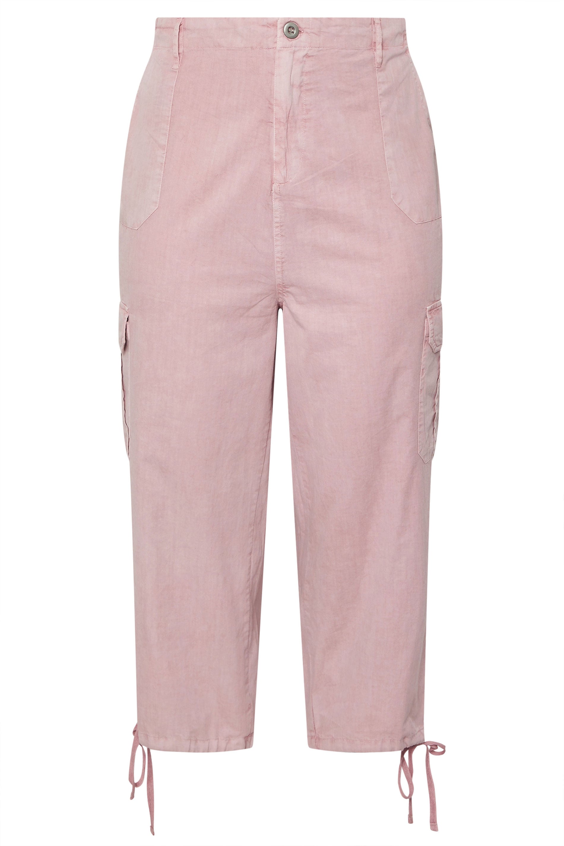 YOURS Plus Size Pink Cotton Cropped Cargo Trousers | Yours Clothing 5