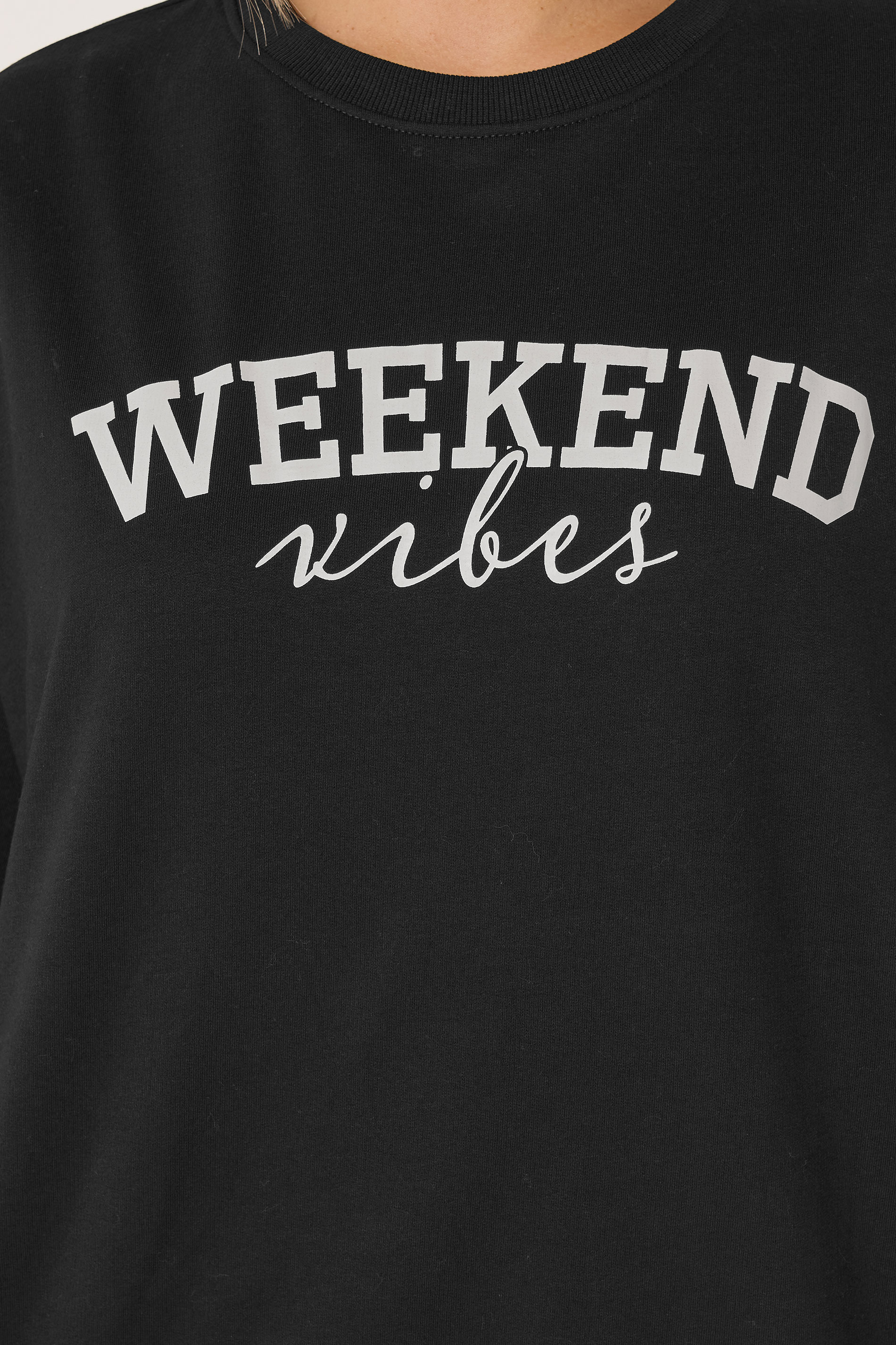 YOURS Plus Size Black 'Weekend Vibes' Sweatshirt Lounge Set | Yours Clothing 4