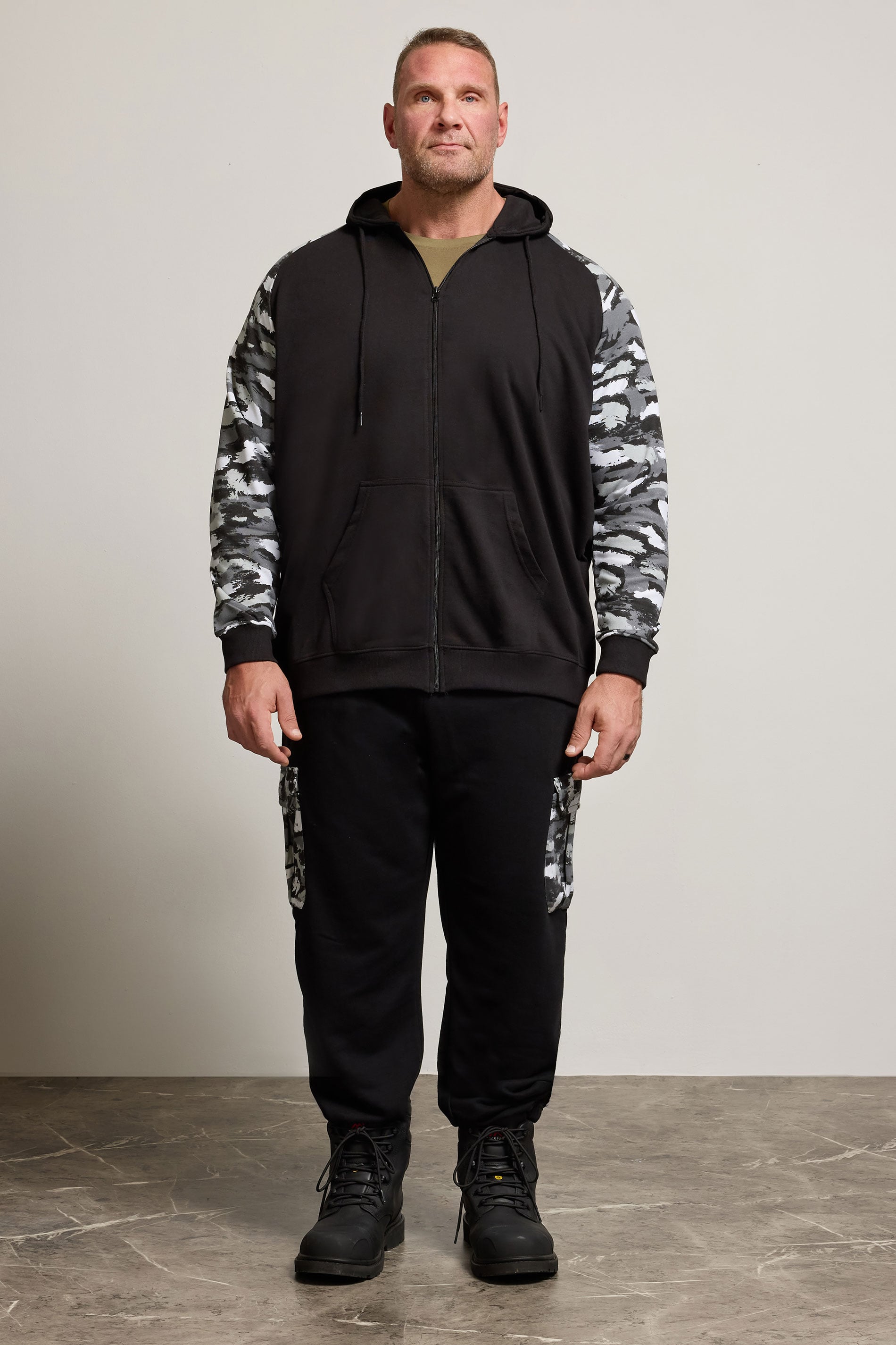 BadRhino Big & Tall Black Camo Print Zip Through Hoodie | BadRhino 1