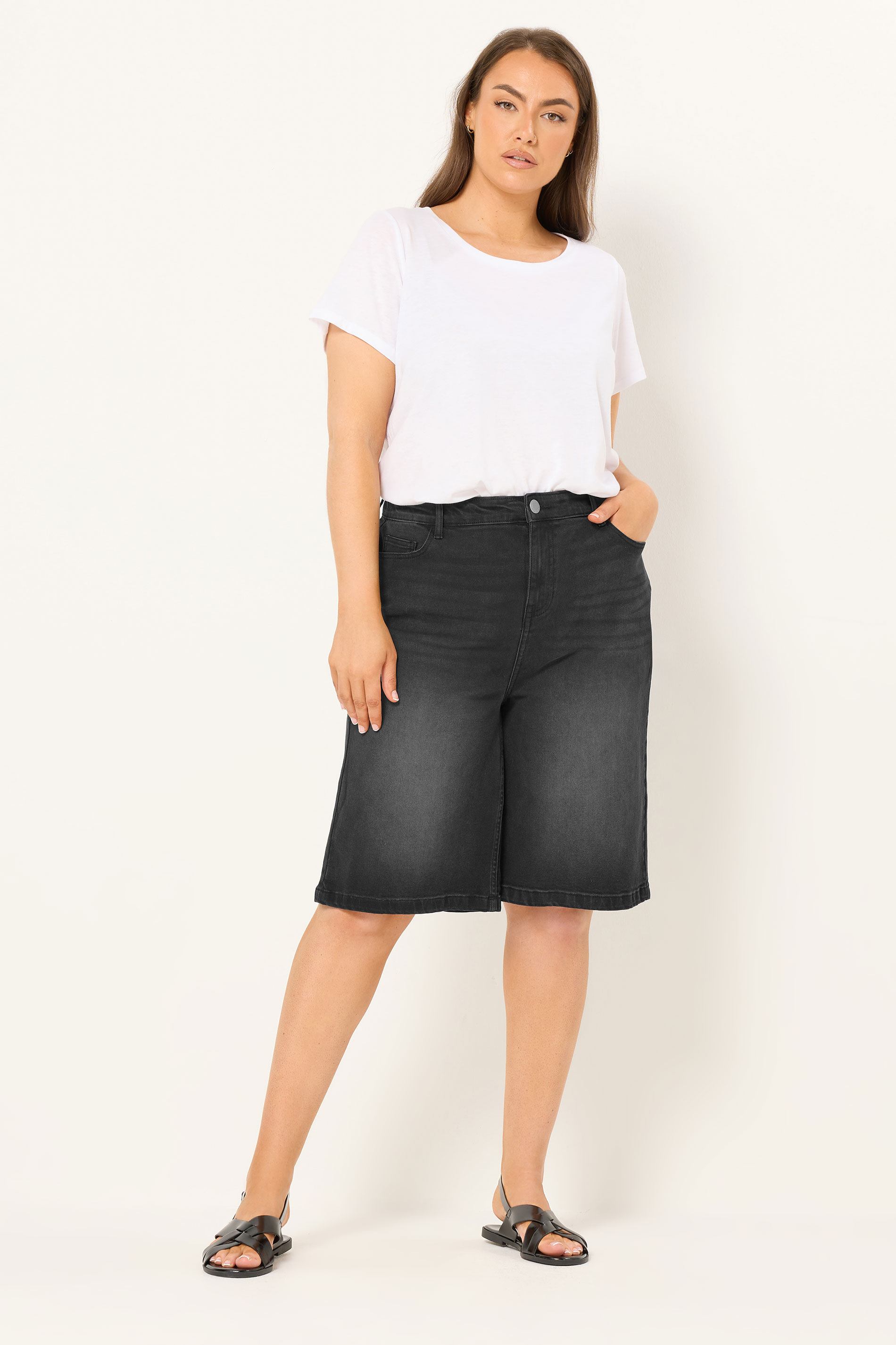 YOURS Plus Size Black Washed Denim Shorts| Yours Clothing 1