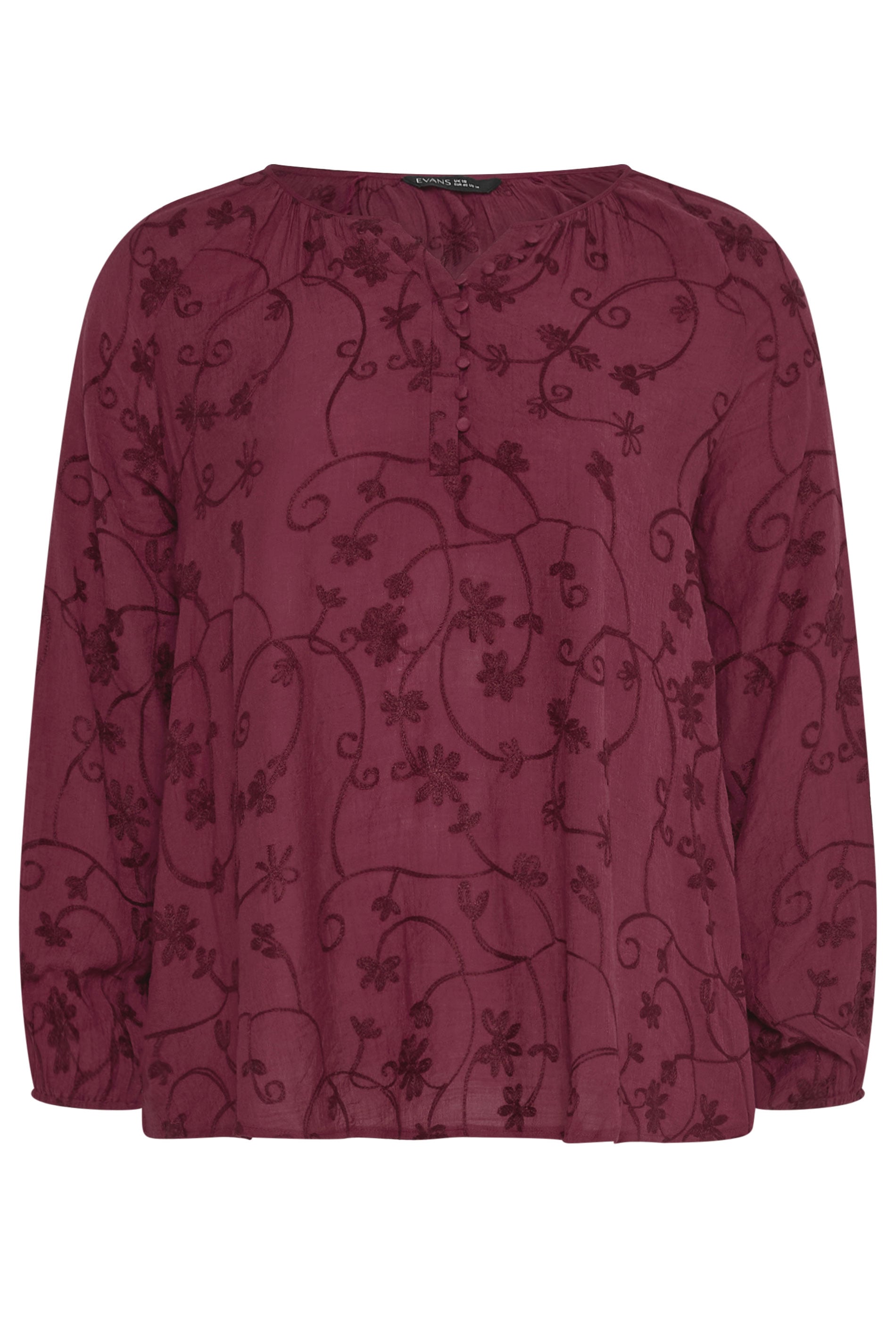 EVANS Plus Size Burgundy Red Floral Embroidered Blouse | Evans 5