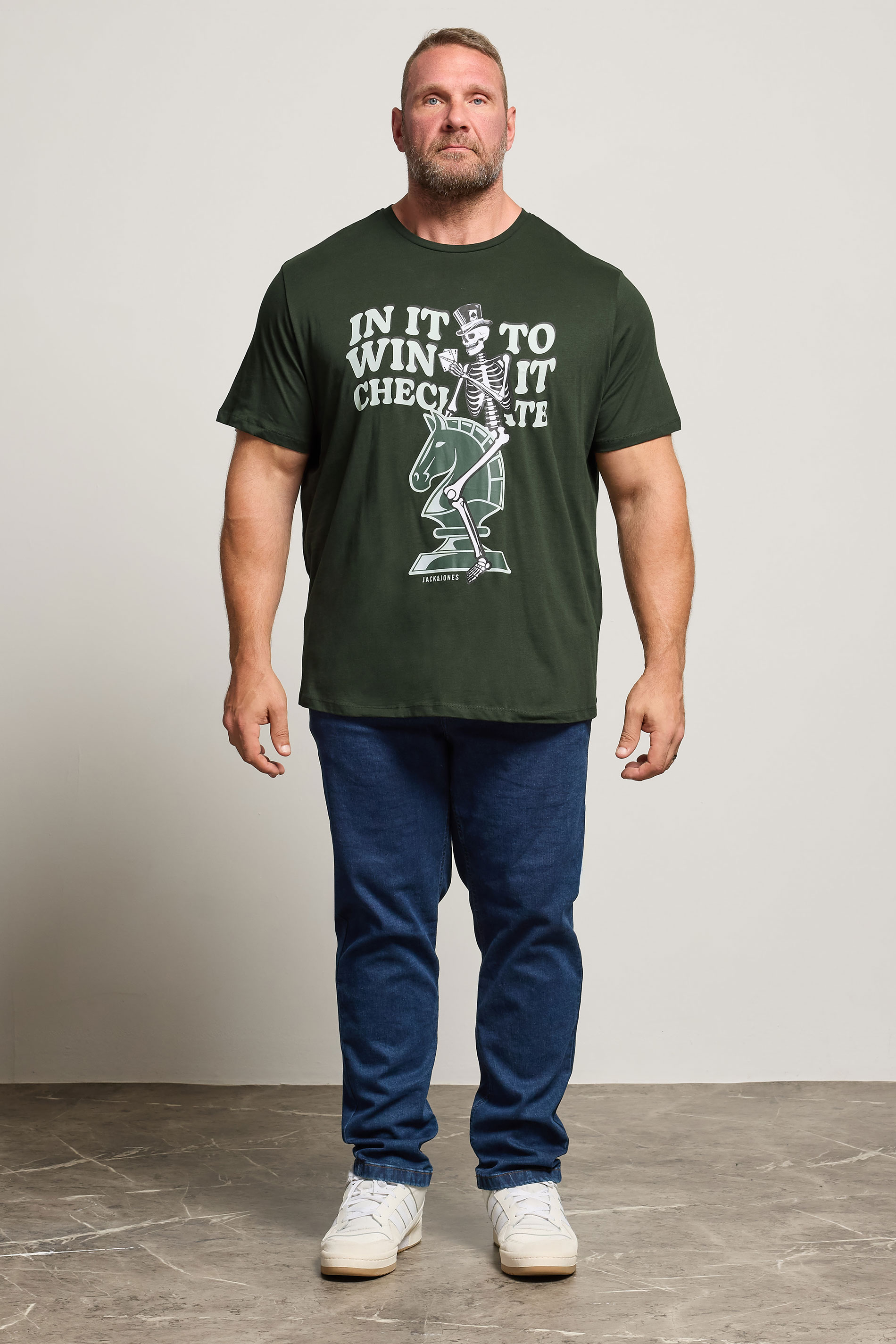 JACK & JONES Big & Tall Duffel Green Chess Graphic T-Shirt | BadRhino 1