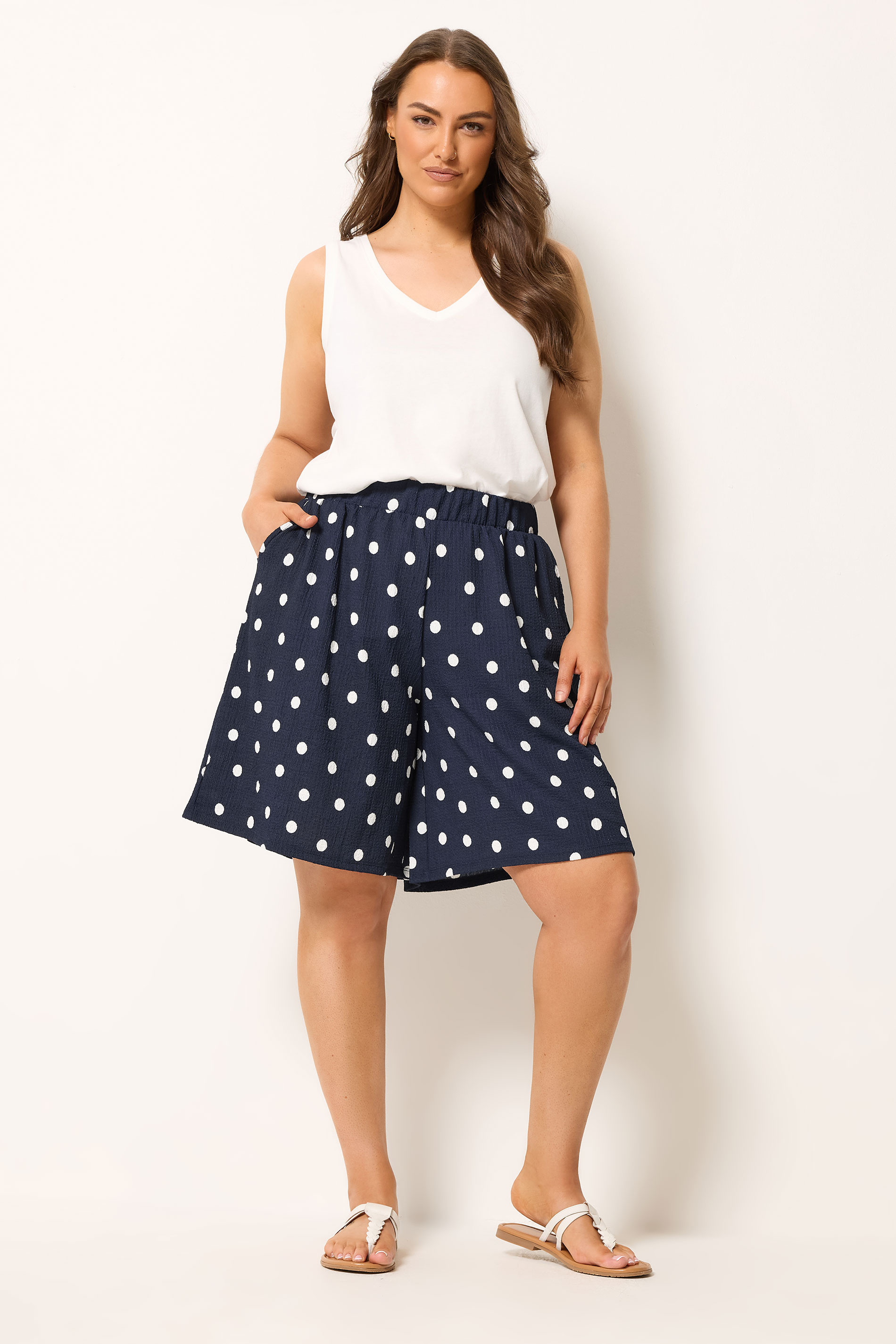 YOURS Plus Size Navy Blue Polka Dot Shorts | Yours Clothing 1