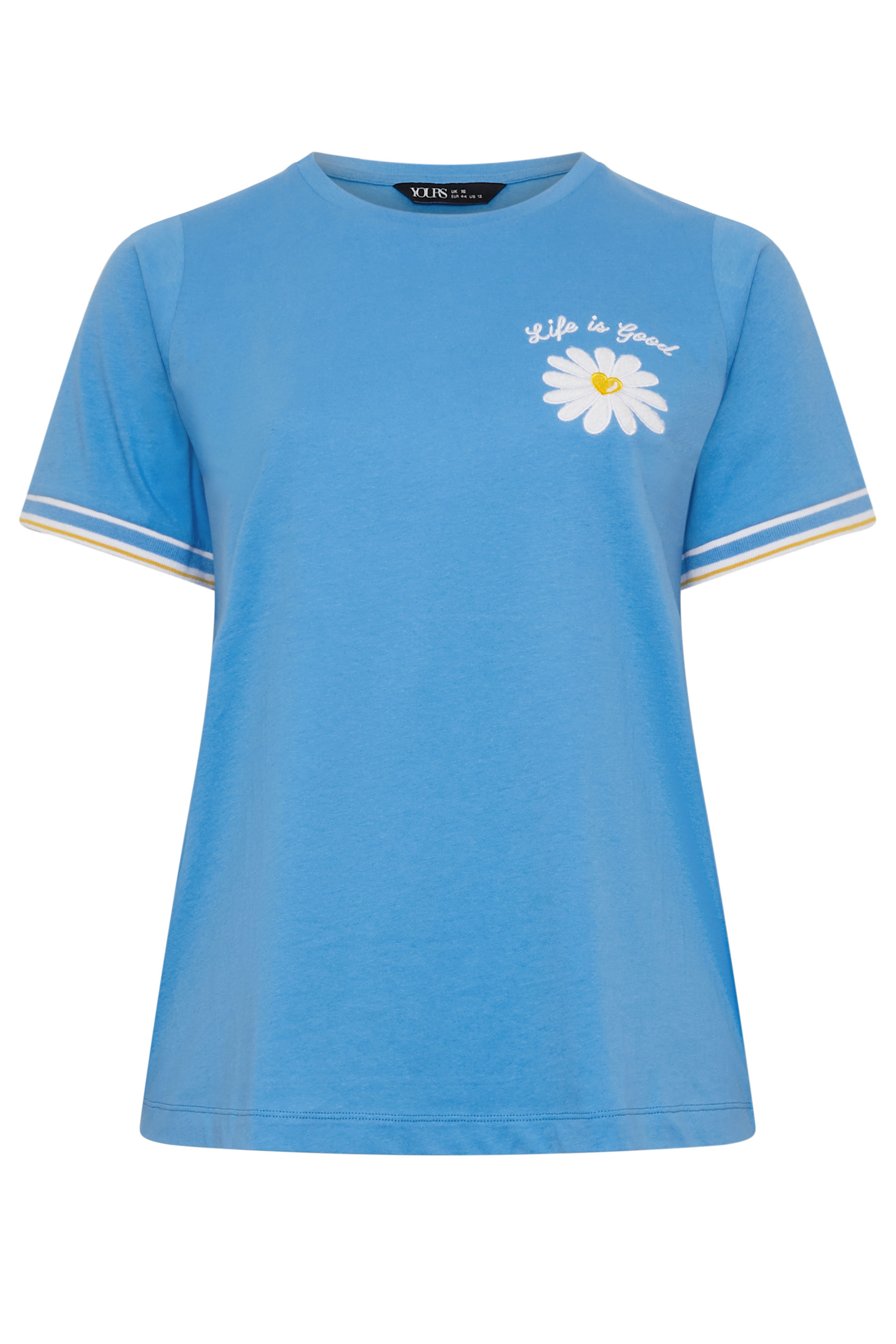 YOURS Plus Size Blue Varsity Trim Daisy T-Shirt | Yours Clothing 5