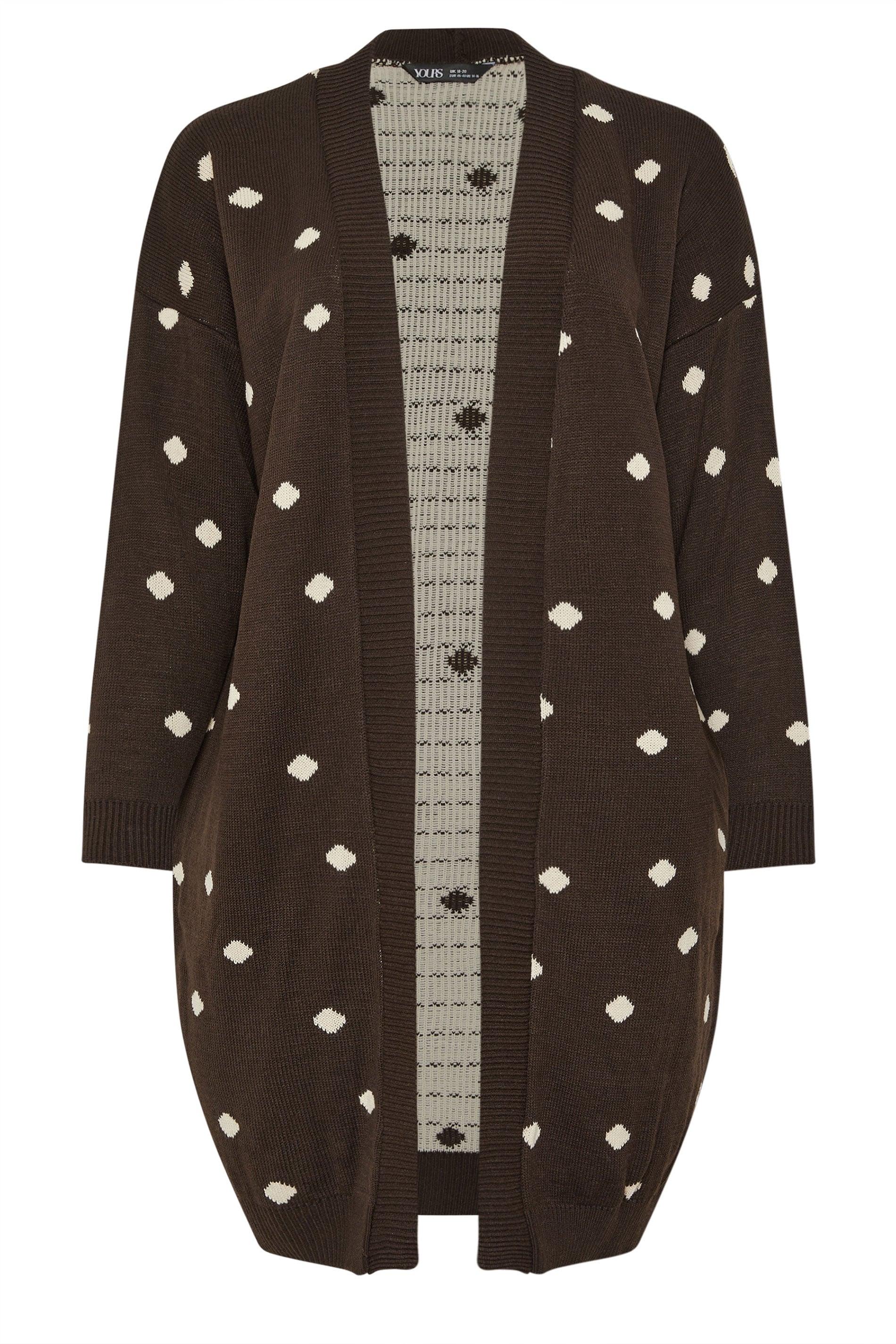 YOURS Plus Size Chocolate Brown Polka Dot Knitted Cardigan | Yours Clothing 5