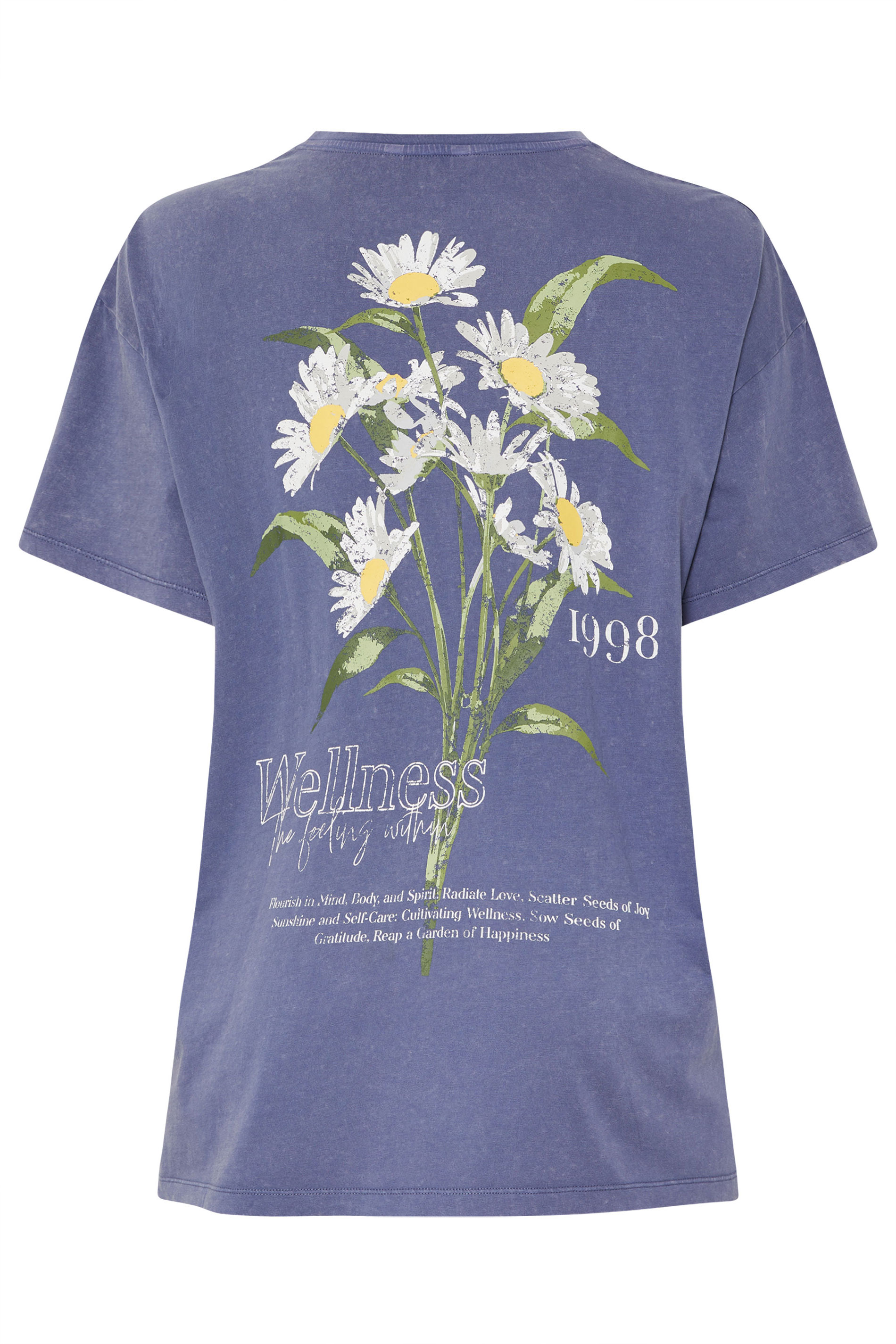 YOURS Plus Size Blue 'Wellness' Daisy Back Print T-Shirt | Yours Clothing 8