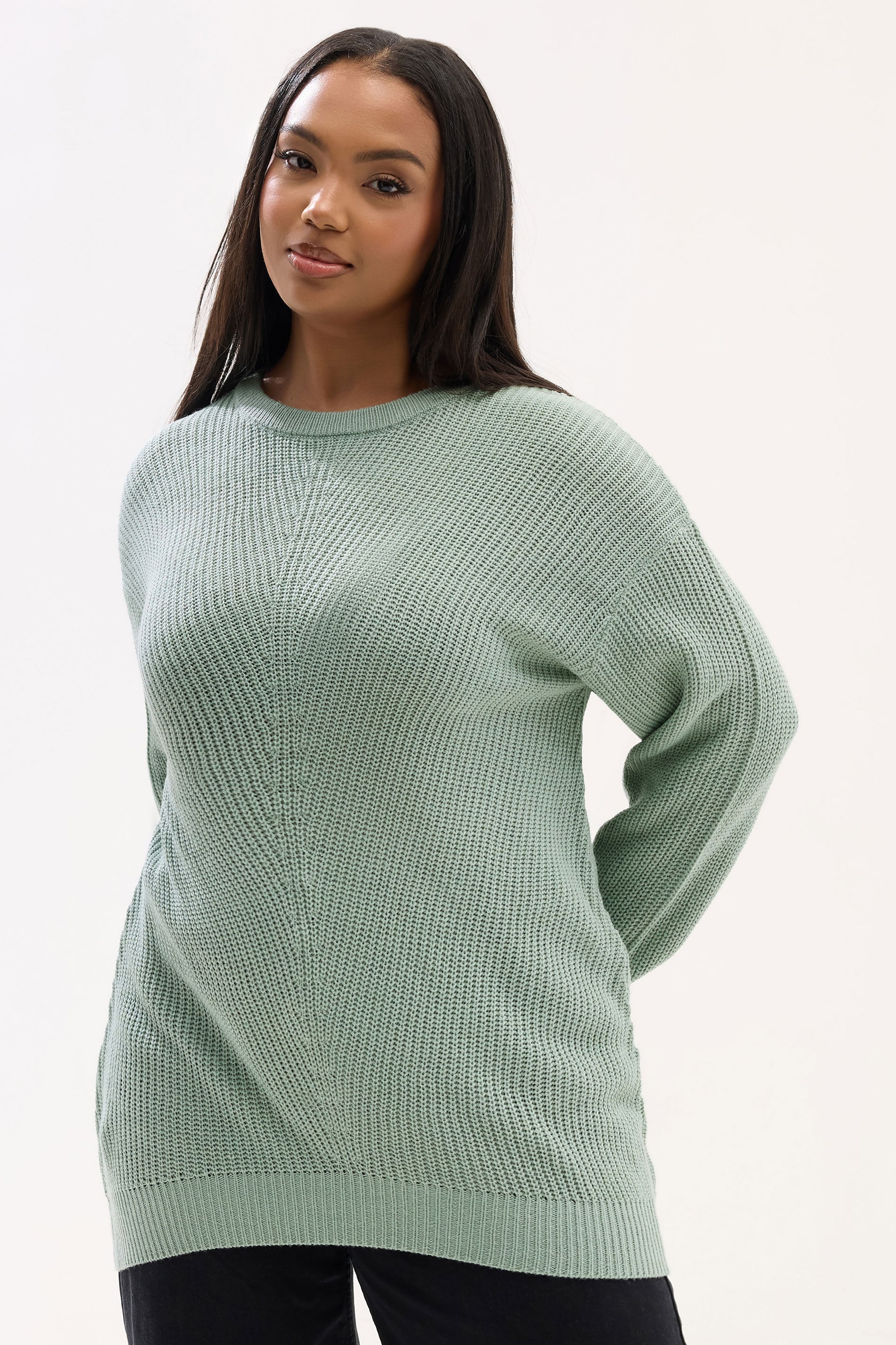 YOURS Plus Size Essential Sage Green Knitted Jumper | Yours Clothing 1