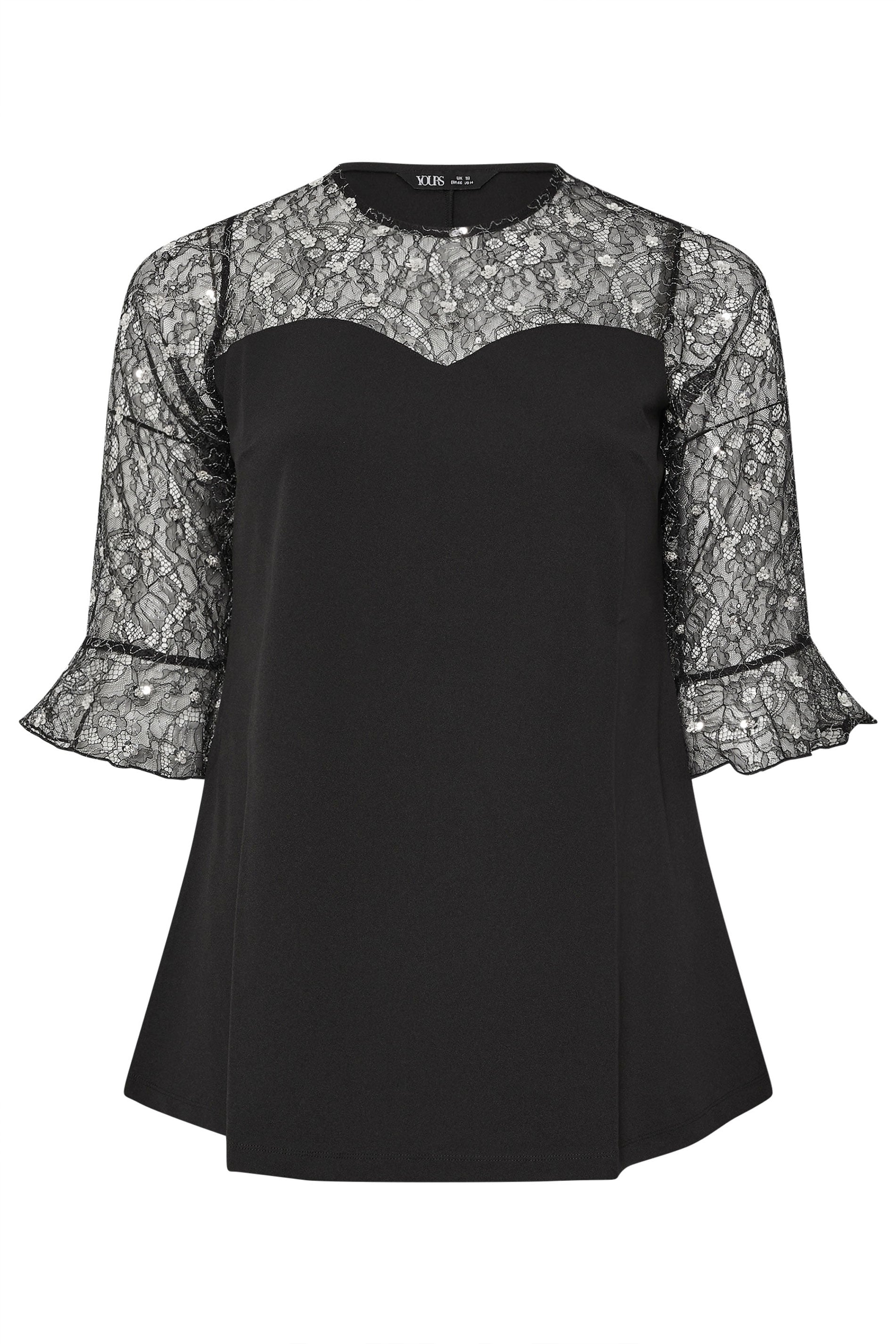 YOURS Plus Size Black Floral Embellished Lace Sweetheart Top | Yours Clothing 5