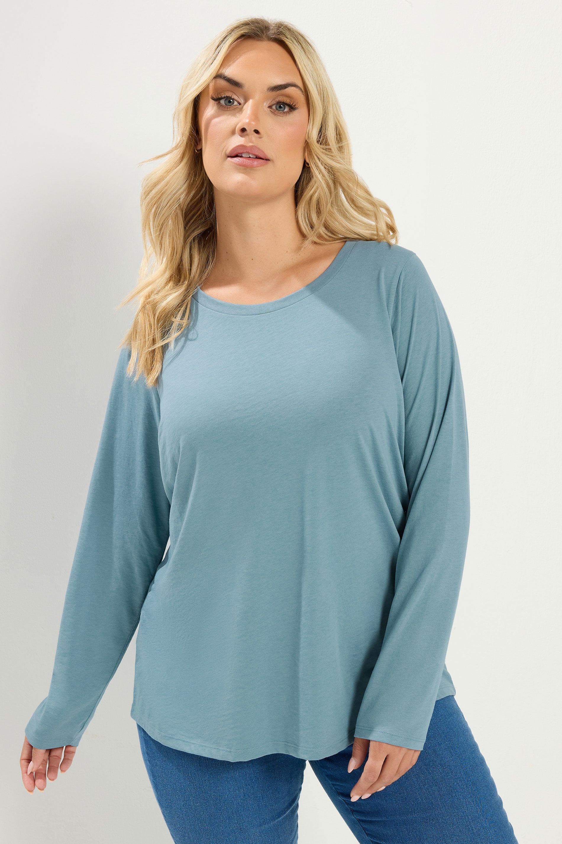 YOURS Plus Size Light Blue Long Sleeve Core T-Shirt | Yours Clothing 3