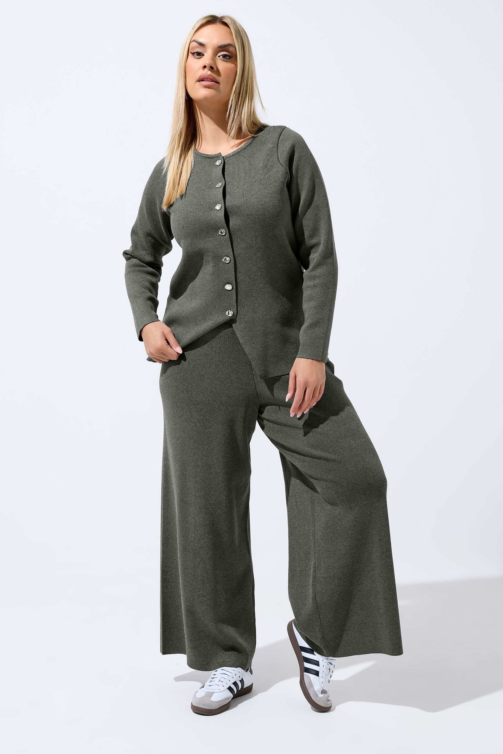 LIMITED COLLECTION Plus Size Grey Knitted Trousers | Yours Clothing 1