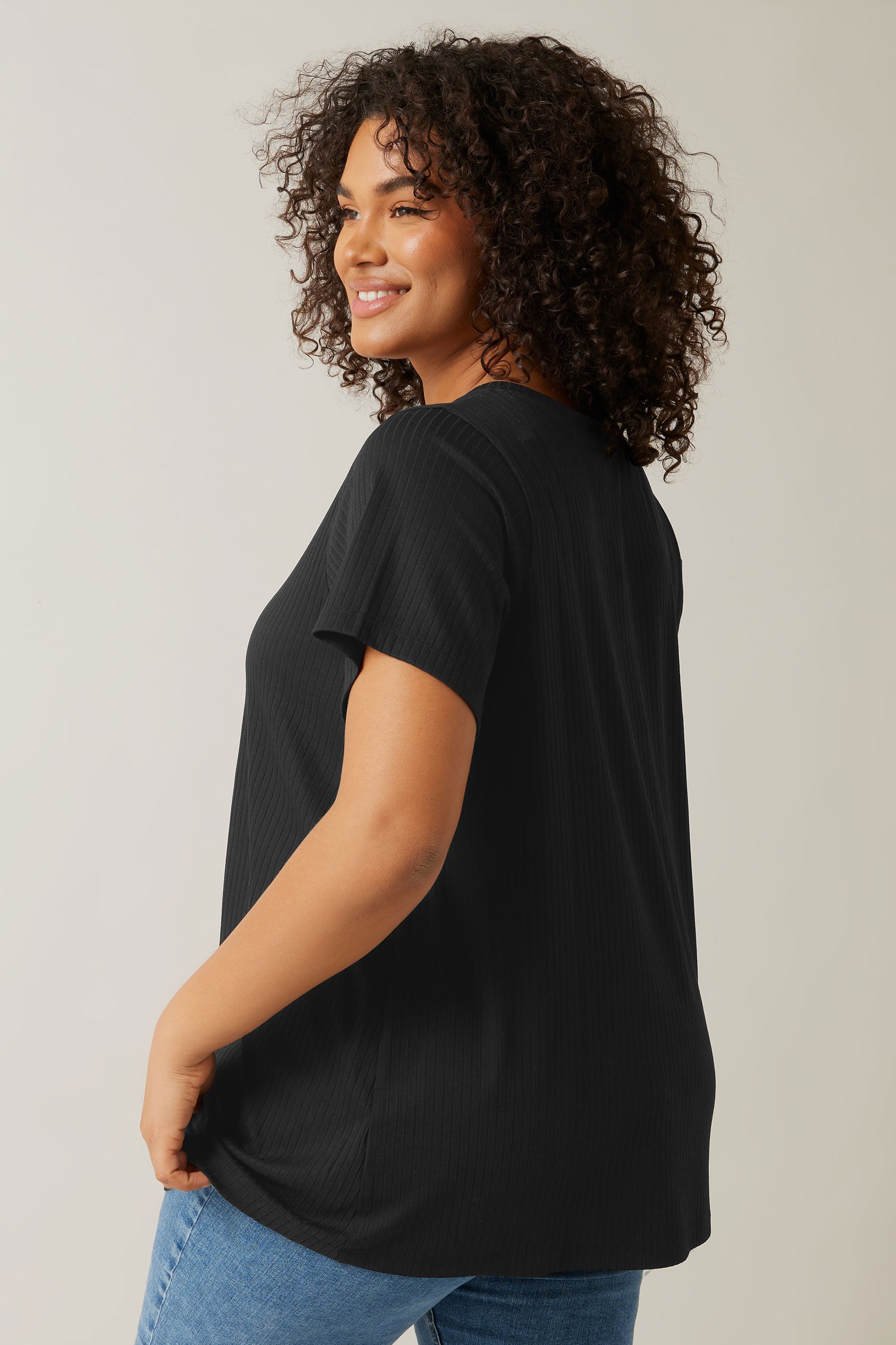 EVANS Plus Size Black Premium Ribbed Modal Blend T-Shirt | Evans 2