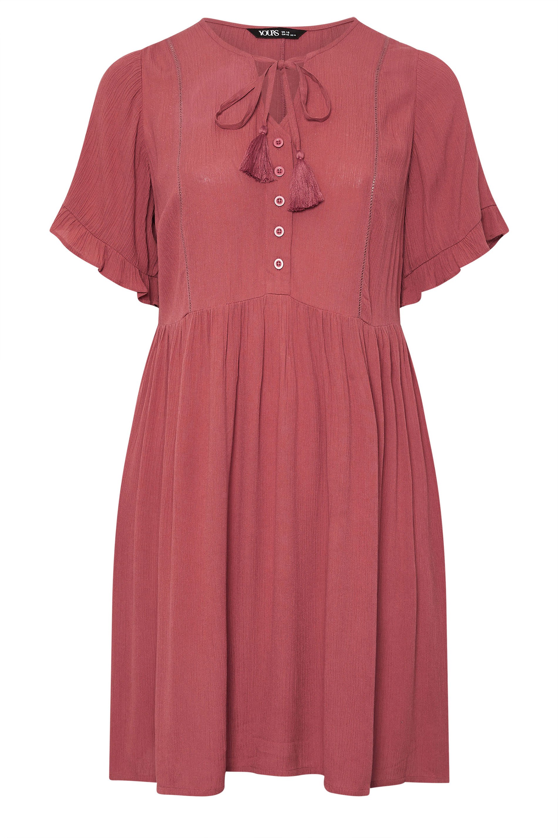 YOURS Plus Size Pink Crochet Trim Tie Neck Mini Dress | Yours Clothing 7