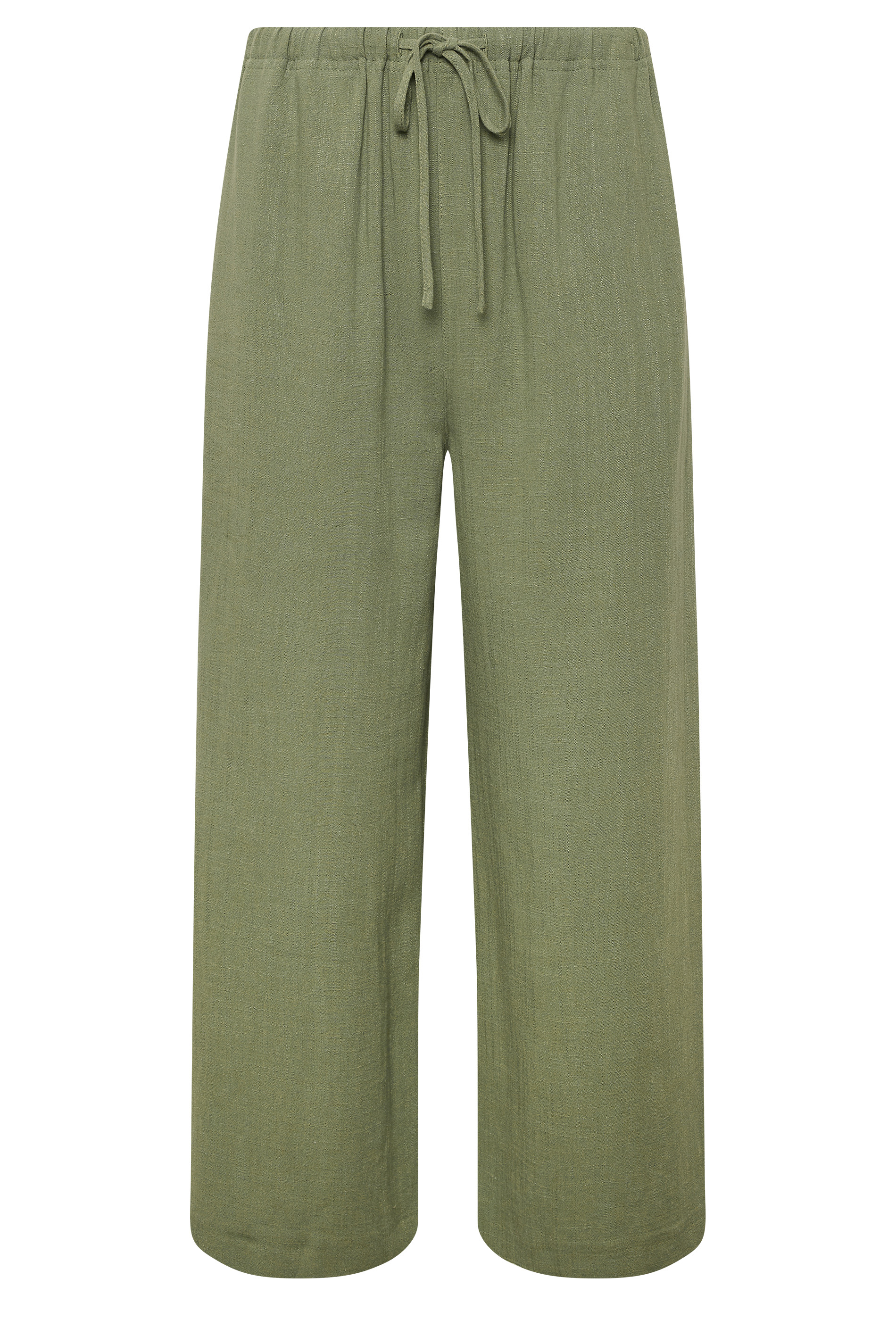 LTS Tall Women's Khaki Green Linen Tie Waist Cropped Trousers | Long Tall Sally  2
