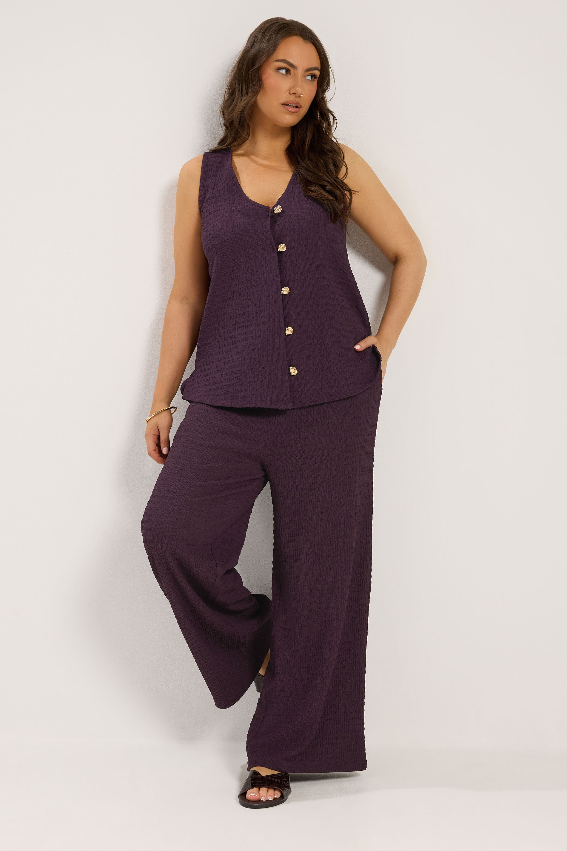 YOURS Plus Size Purple Textured Waistcoat | Yours Clothing 1