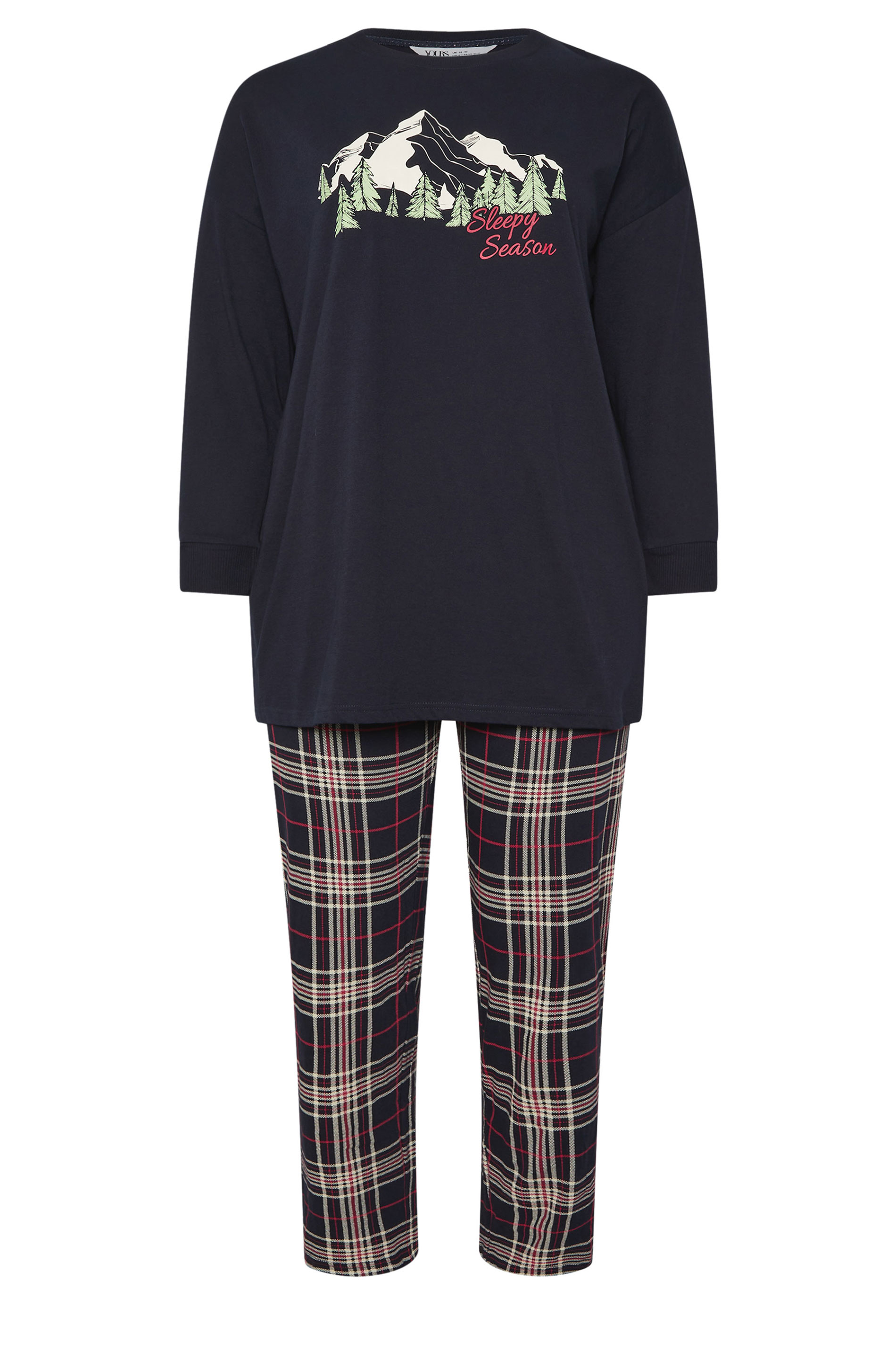 YOURS Plus Size Blue 'Sleep Season' Check Pyjama Gift Set | Yours Clothing 5