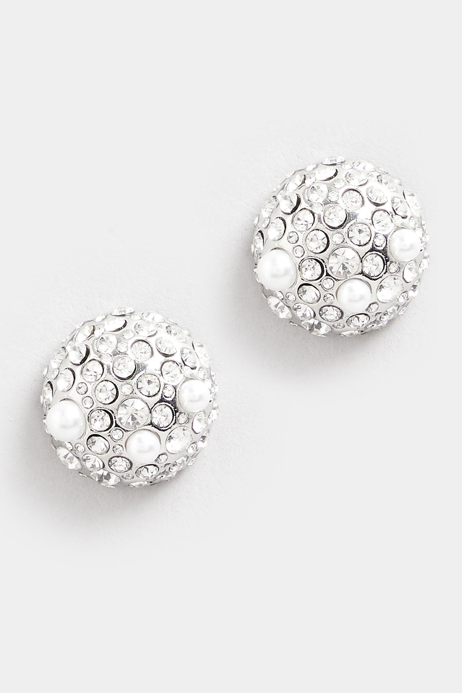 Silver Tone Statement Diamante Detail Stud Earrings | Yours Clothing  3