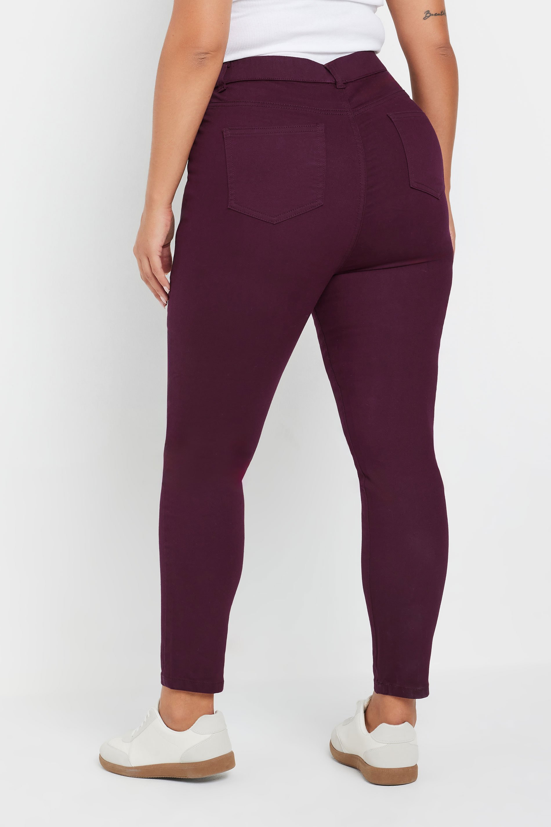 YOURS Plus Size Burgundy Red Stretch Pull On GRACE Jeggings | Yours Clothing 4