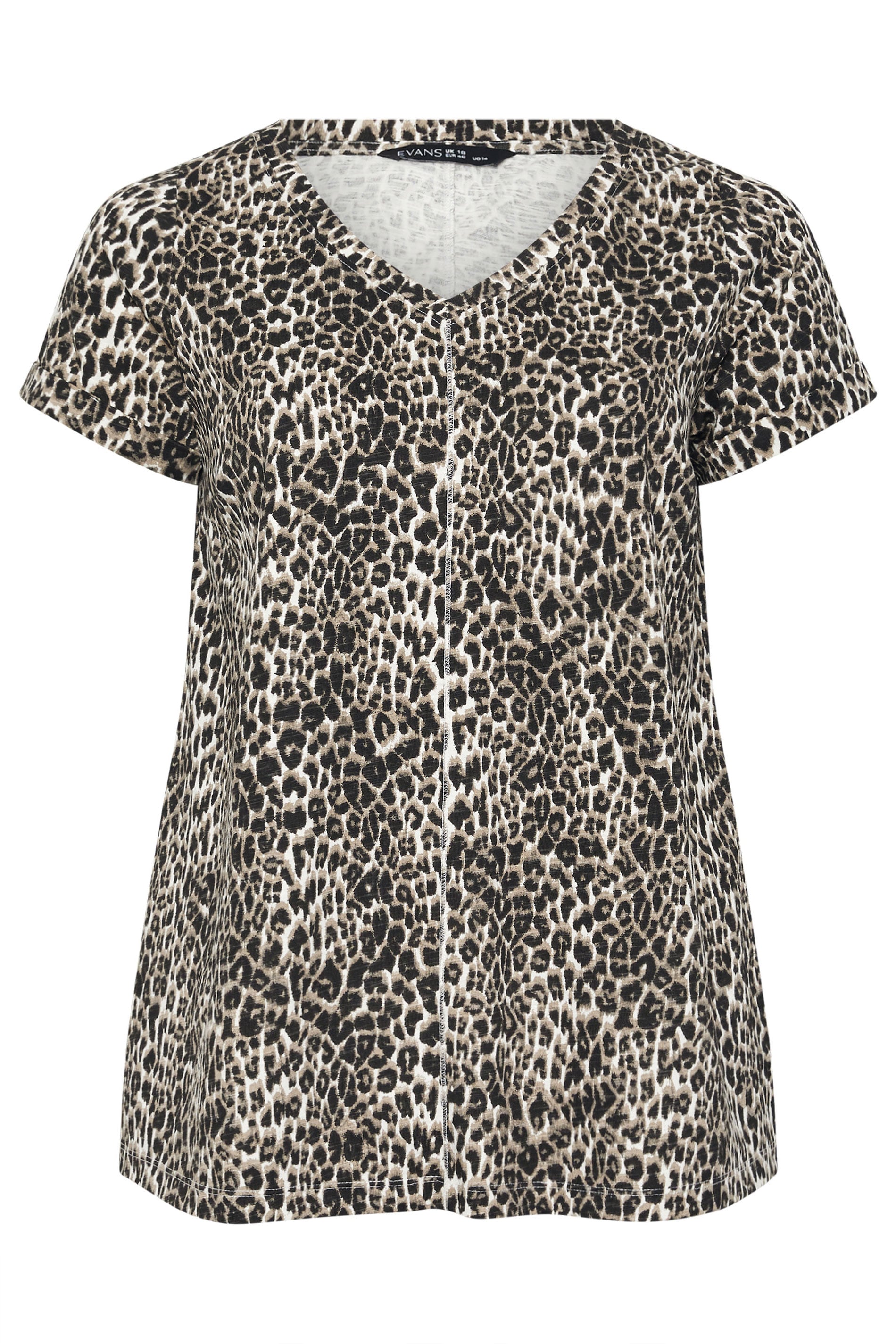 EVANS Plus Size Natural Leopard Print V Neck Cotton T-Shirt | Evans 6