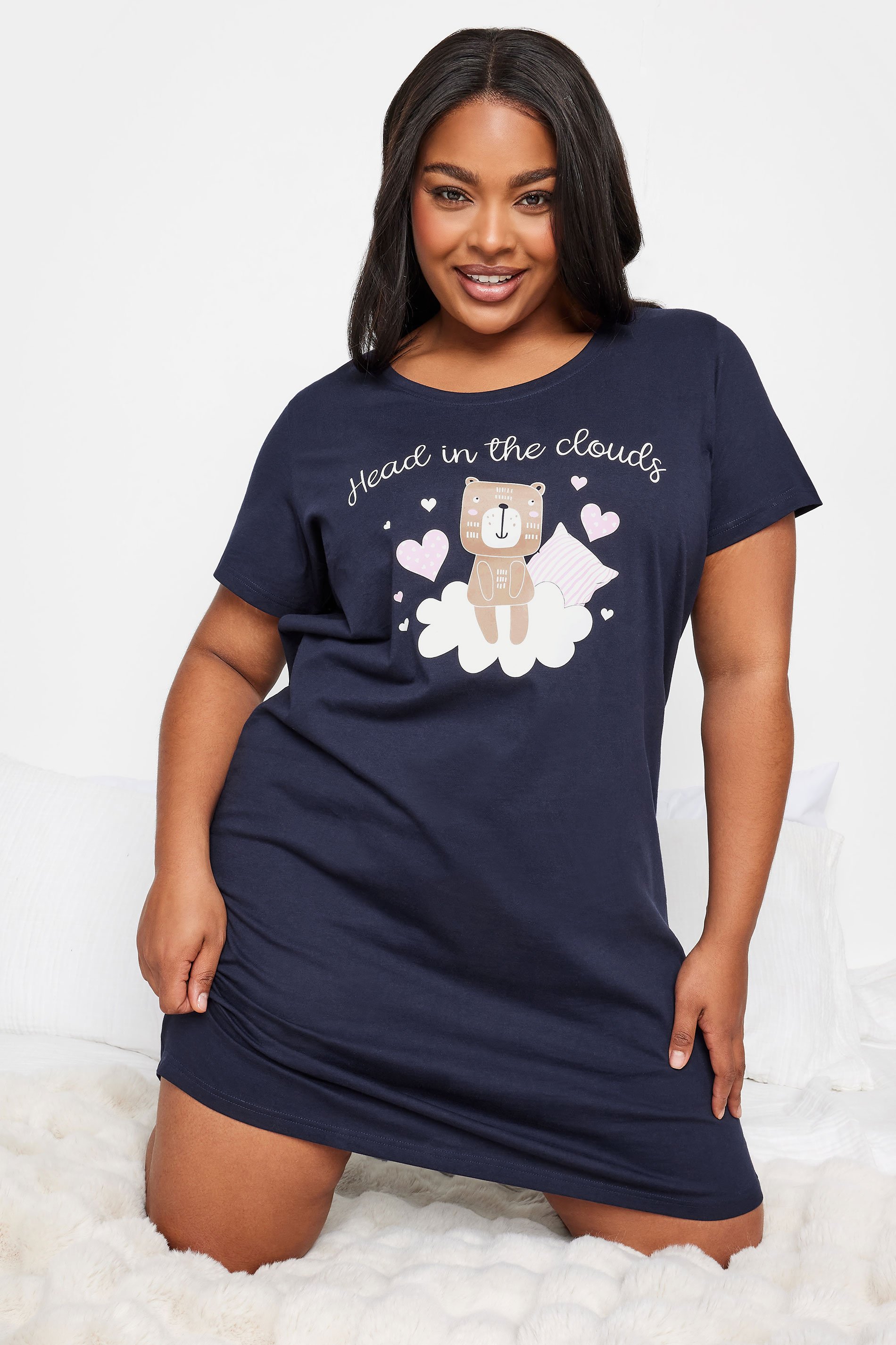 YOURS Curve Navy Blue 'Head In The Clouds' Nightdress 1