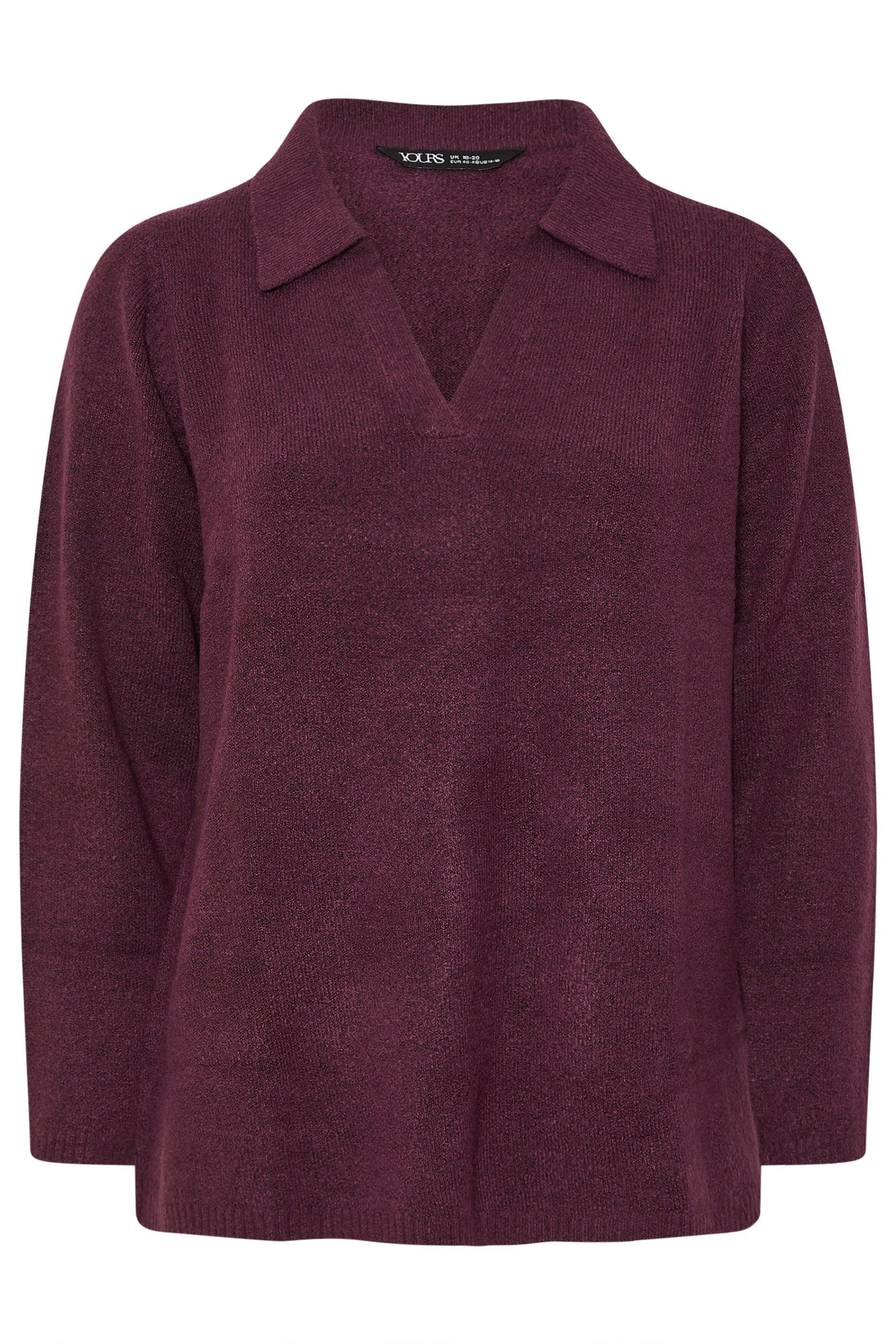 YOURS Plus Size Burgundy Red Collared Knitted Jumper | Yours Clothing 6