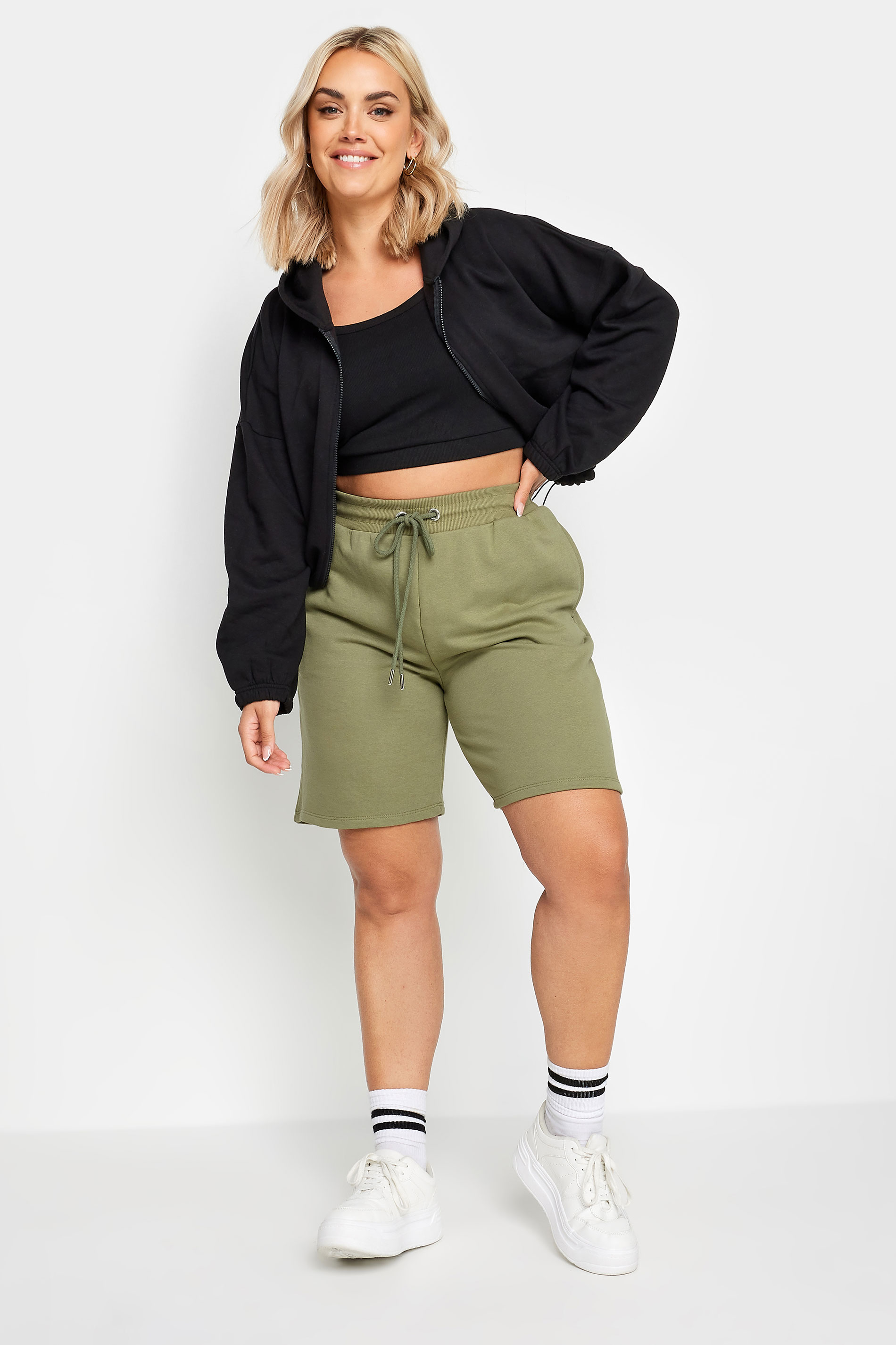 YOURS Plus Size Khaki Green Elasticated Jogger Shorts | Yours Clothing 2
