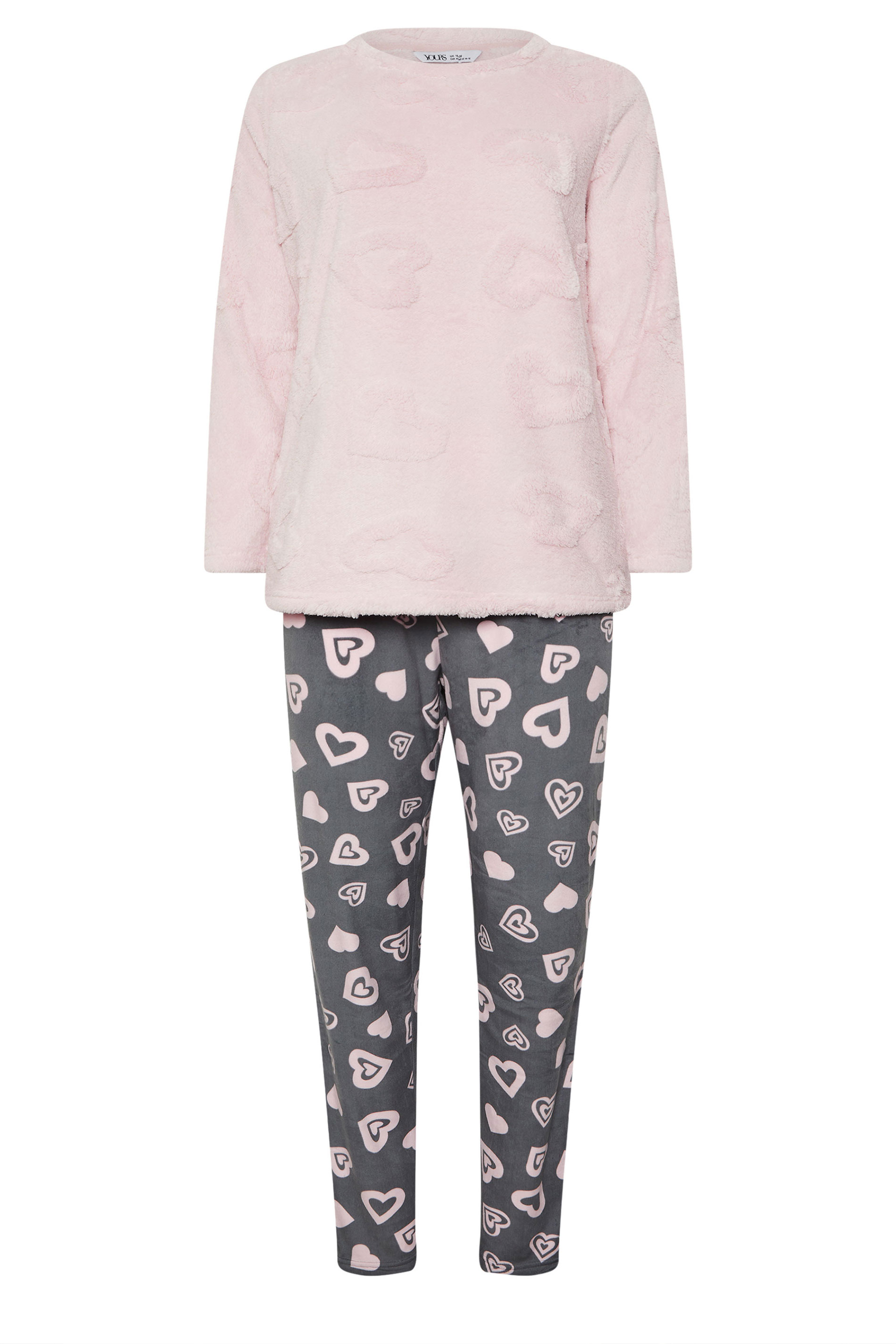 YOURS Plus Size Pink Heart Texture Borg Lounge Set | Yours Clothing 5