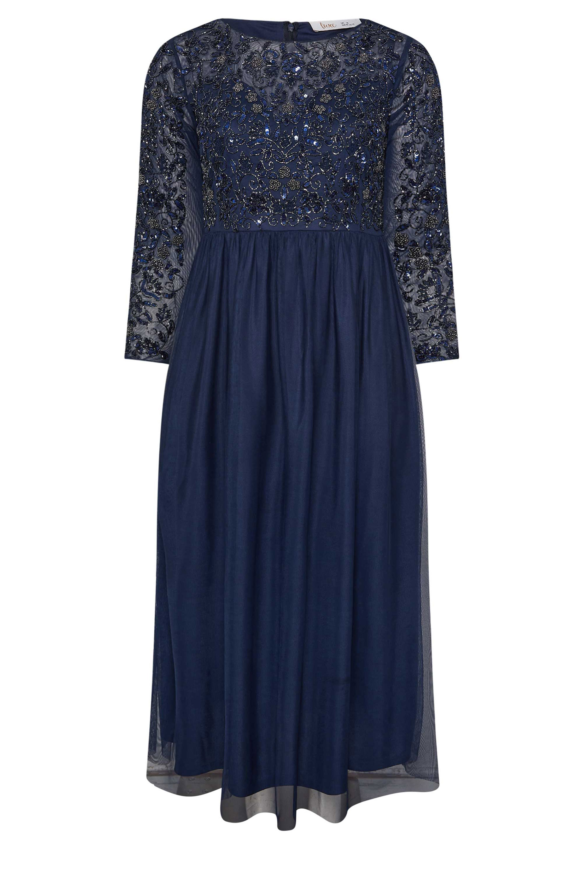 LUXE Plus Size Navy Blue Sequin Floral Hand Embellished Maxi Dress | Yours Clothing 5