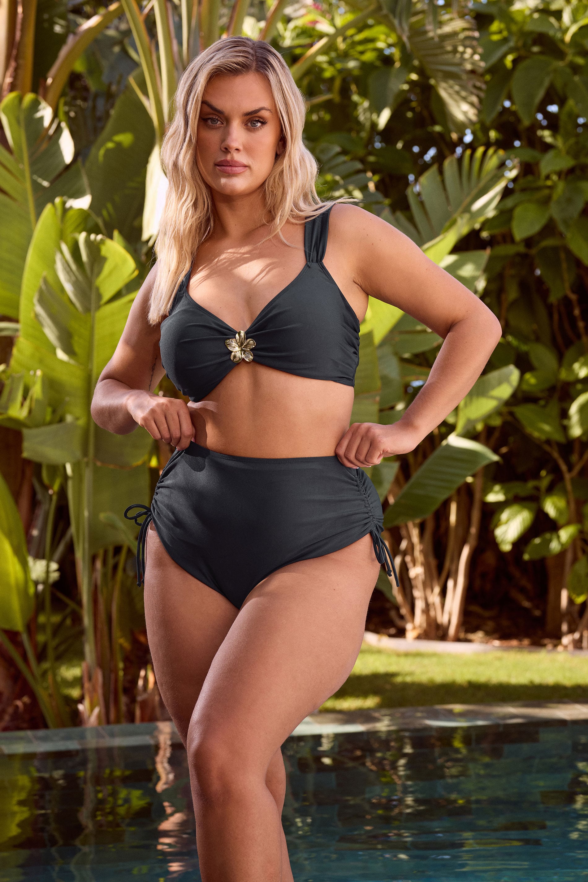 YOURS Plus Size Navy Blue Flower Detail Bikini Top | Yours Clothing 3