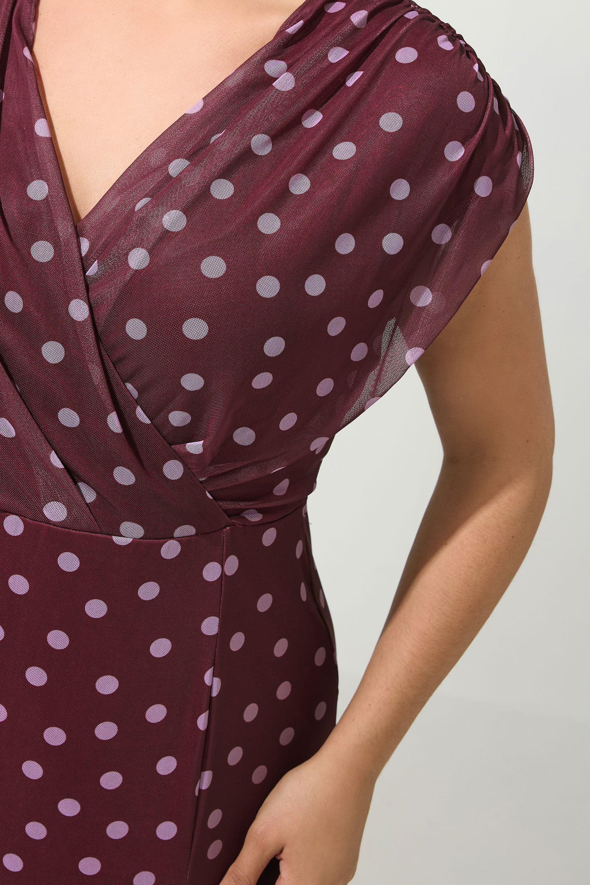YOURS LONDON Plus Size Purple Polka Dot Godet Hem Wrap Dress | Yours Clothing 4