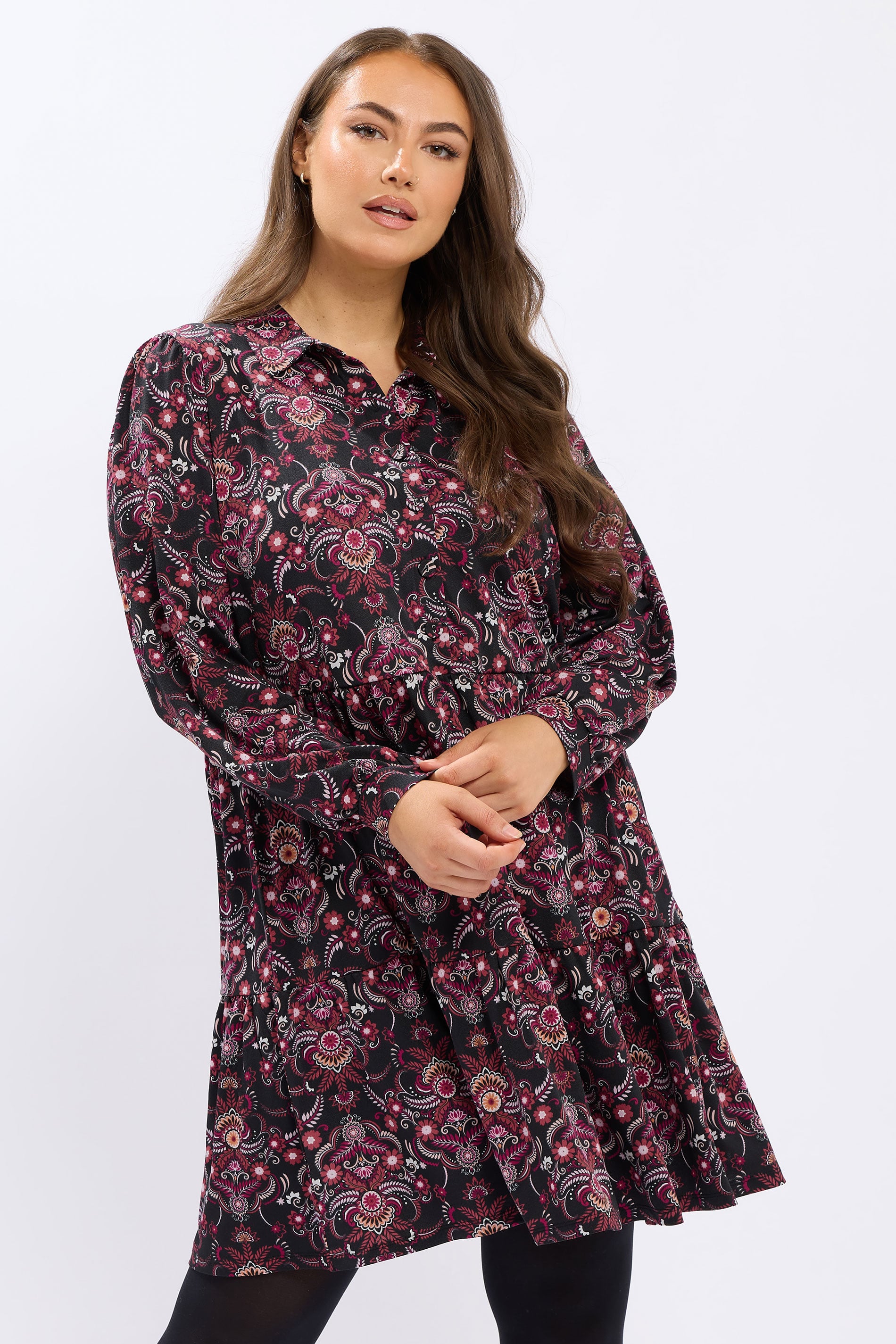 YOURS Plus Size Black Paisley Tiered Shirt Dress | Yours Clothing 2