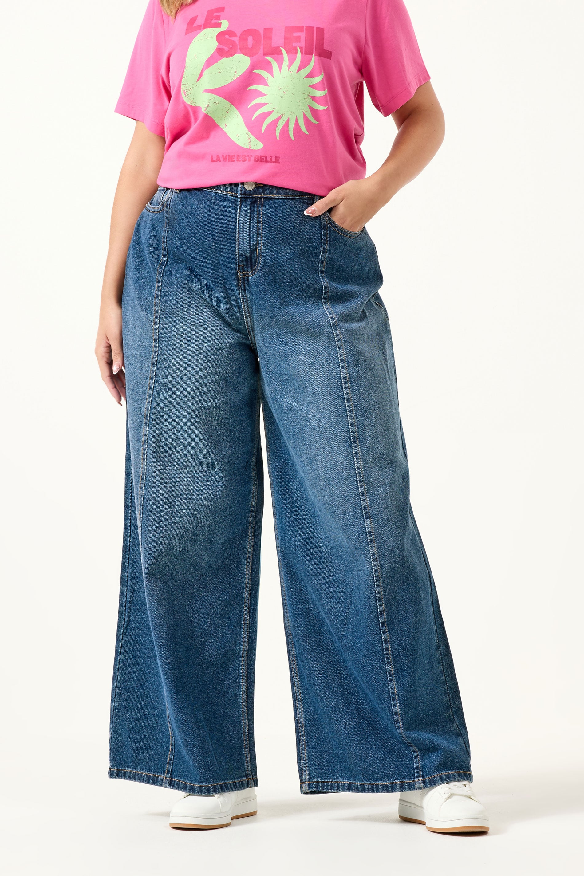 YOURS Plus Size Blue Palazzo Front Seam Wide Leg Jeans | Yours Clothing 3