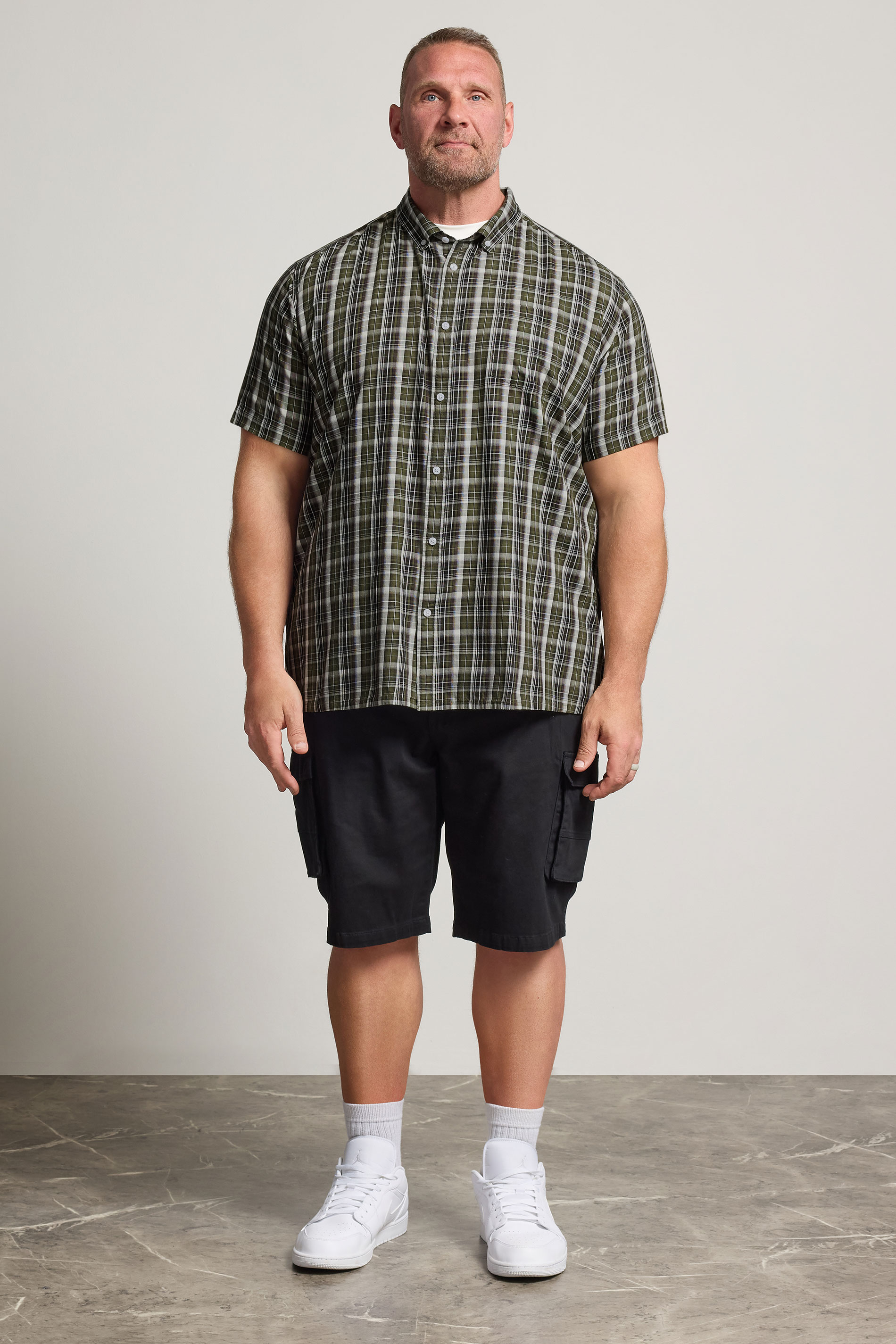 BadRhino Big & Tall Green Check Print Short Sleeve Shirt | BadRhino 1