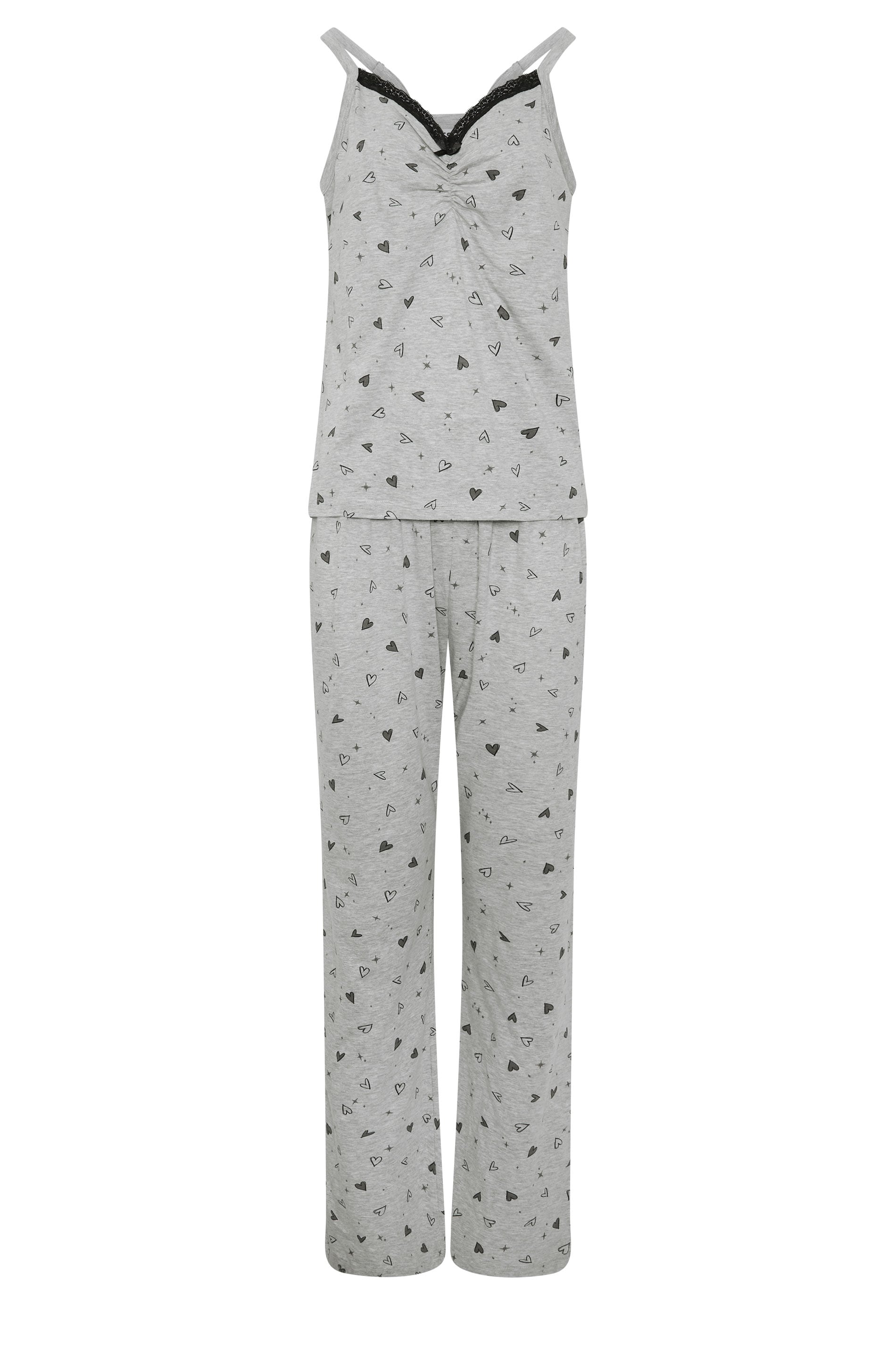 LTS Tall Women's Grey Heart Print Cotton Wide Leg Pyjama Set | Long Tall Sally 5