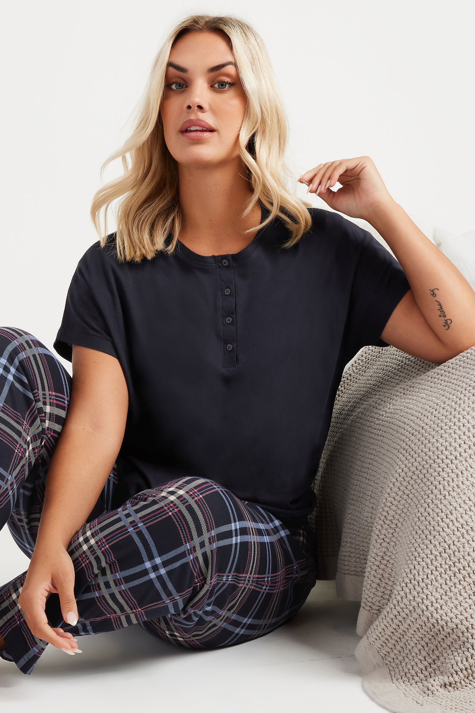 YOURS Plus Size Navy Blue Placket Pyjama Top | Yours Clothing 6