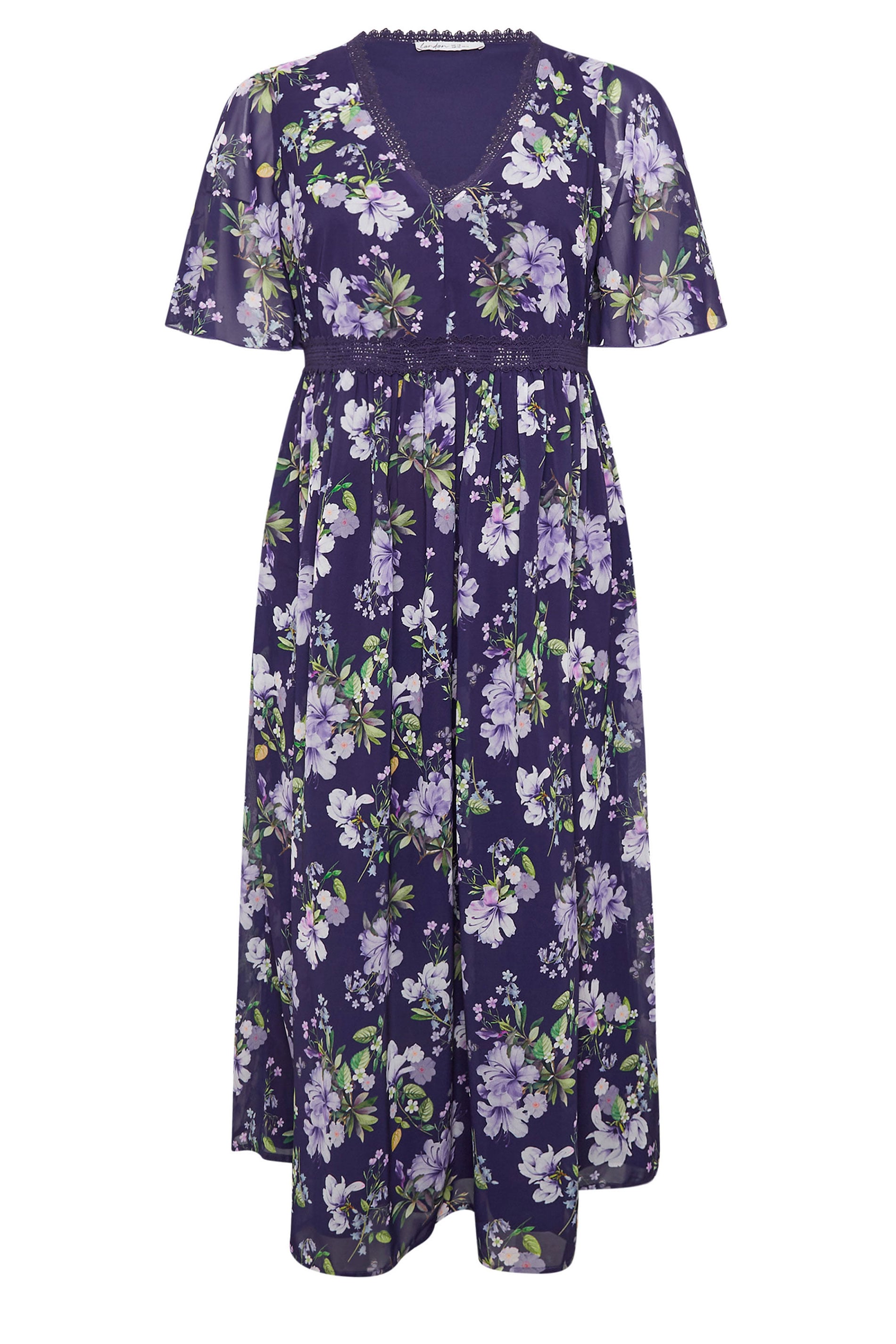 YOURS LONDON Plus Size Navy Blue Floral V-Neck Dress | Yours Clothing 7